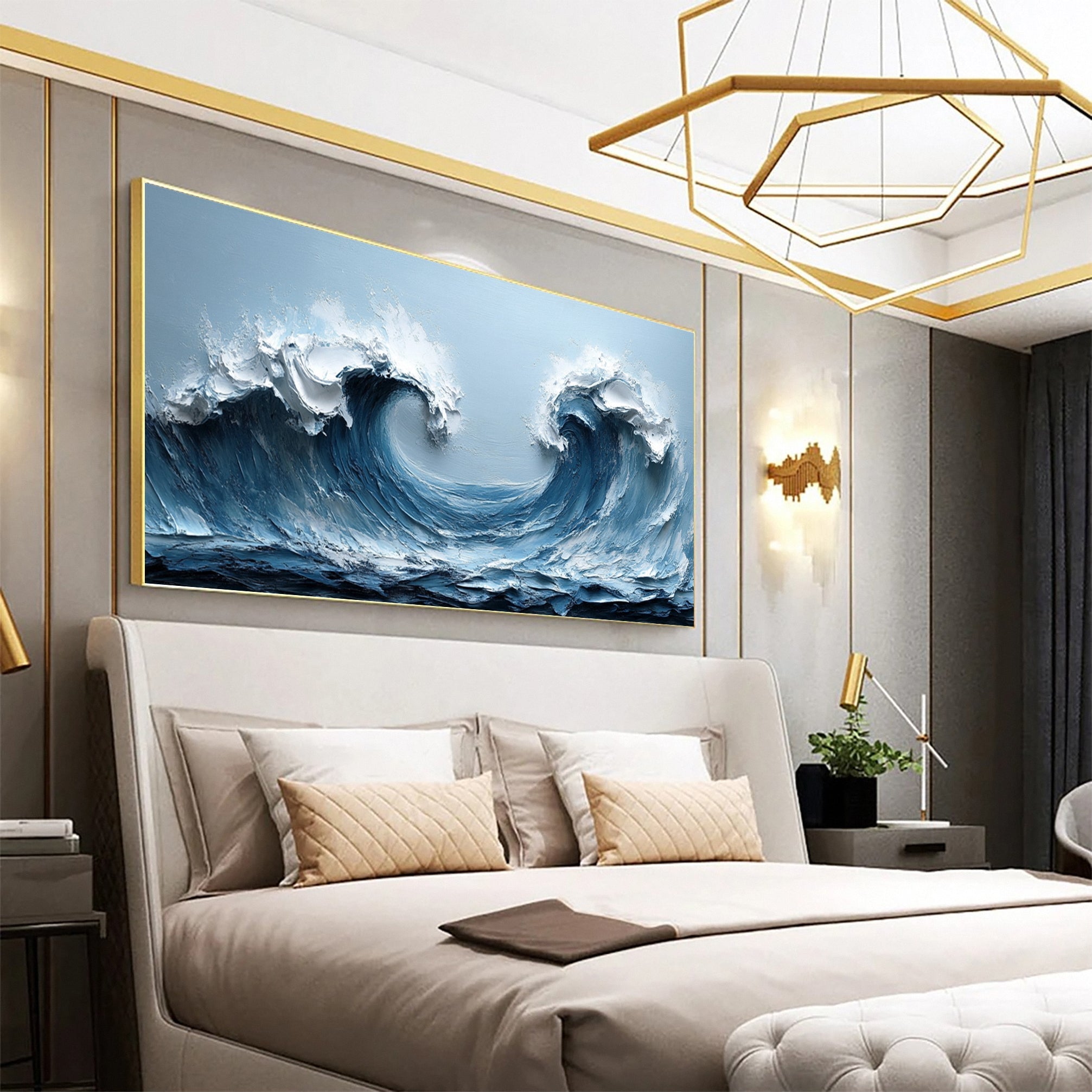 Large Abstract Seascape Canvas Textured Waves for Elegant Interiors #OP 019