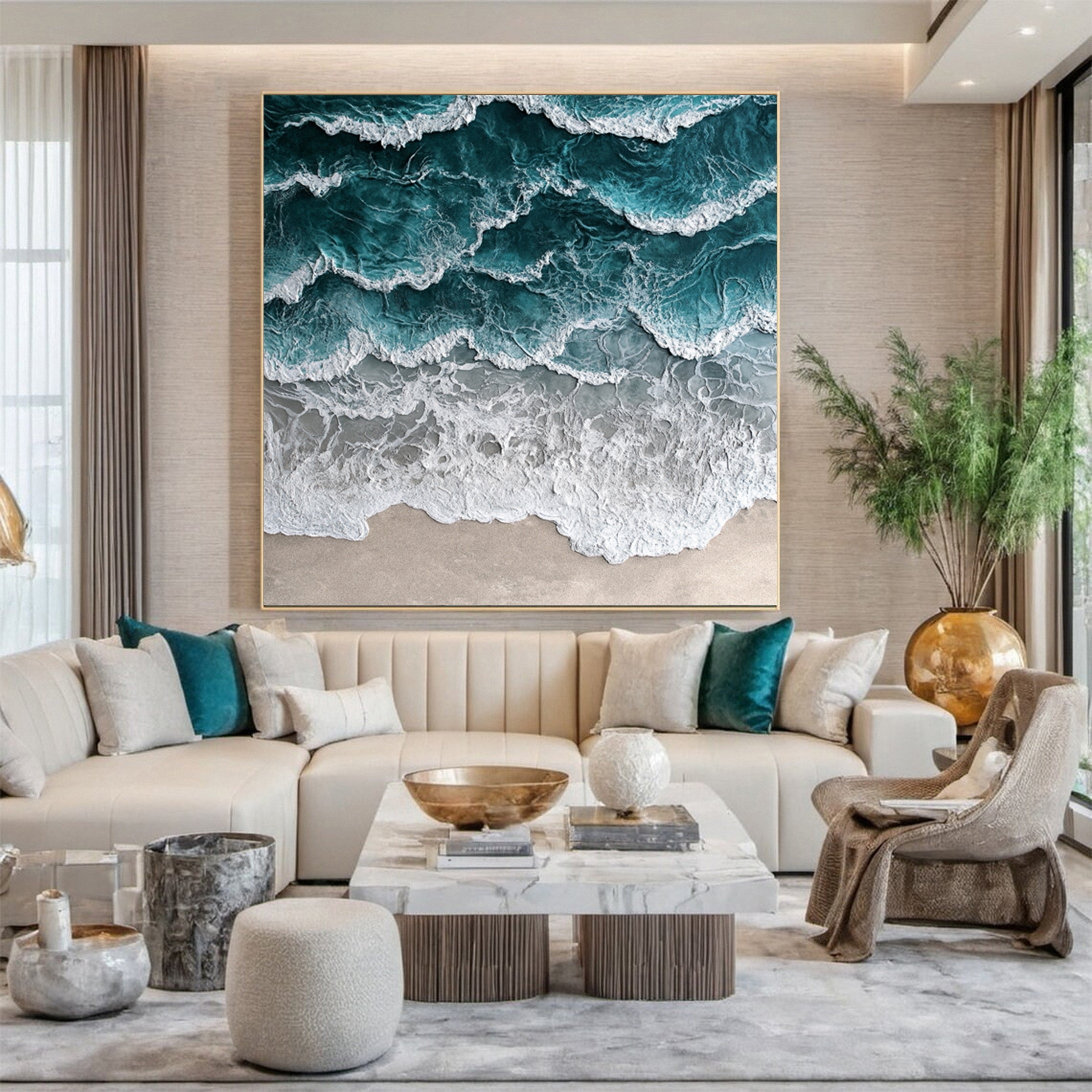 Large Abstract Seascape Canvas Textured Waves for Elegant Interiors #OP 025