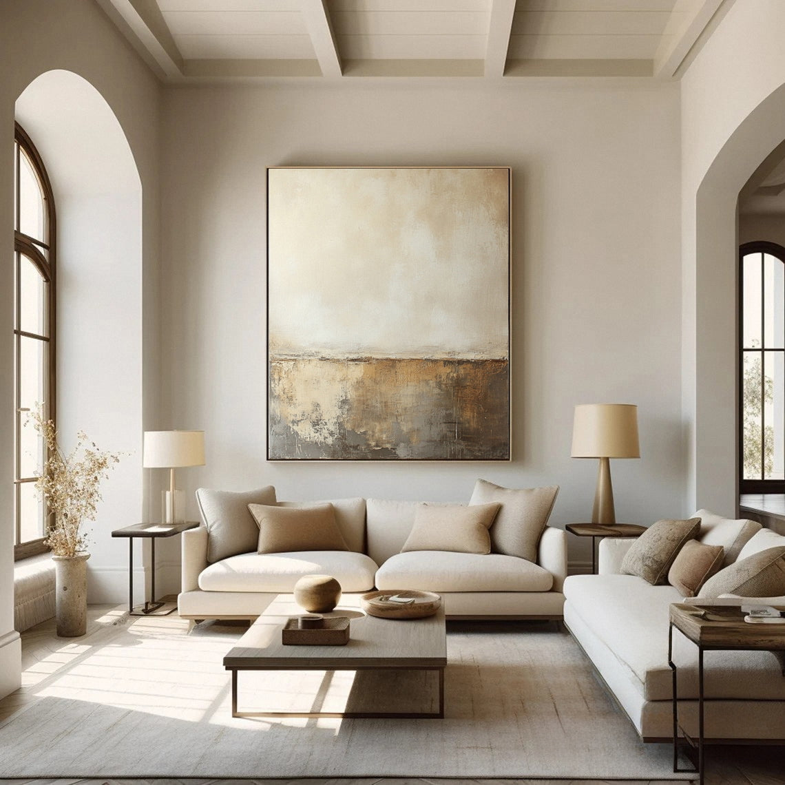 Abstract Serenity Large Beige Artwork for Living Rooms #BBA 089