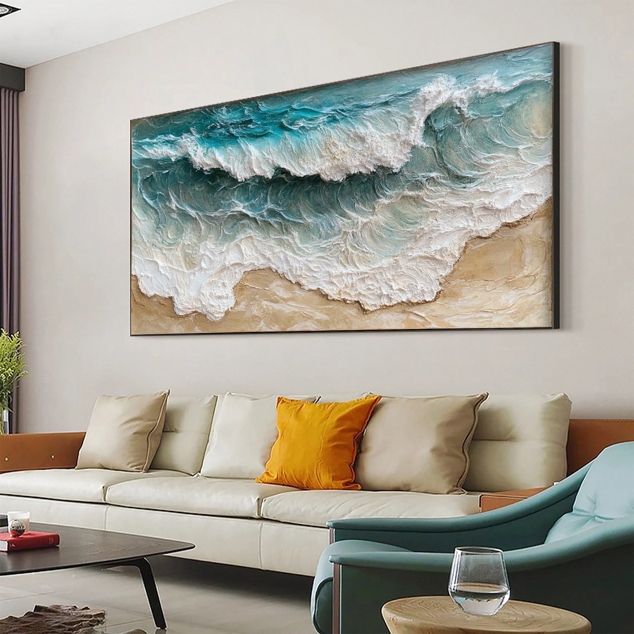 Large Abstract Sea Waves Artwork for Contemporary Wall Decor #OP 011