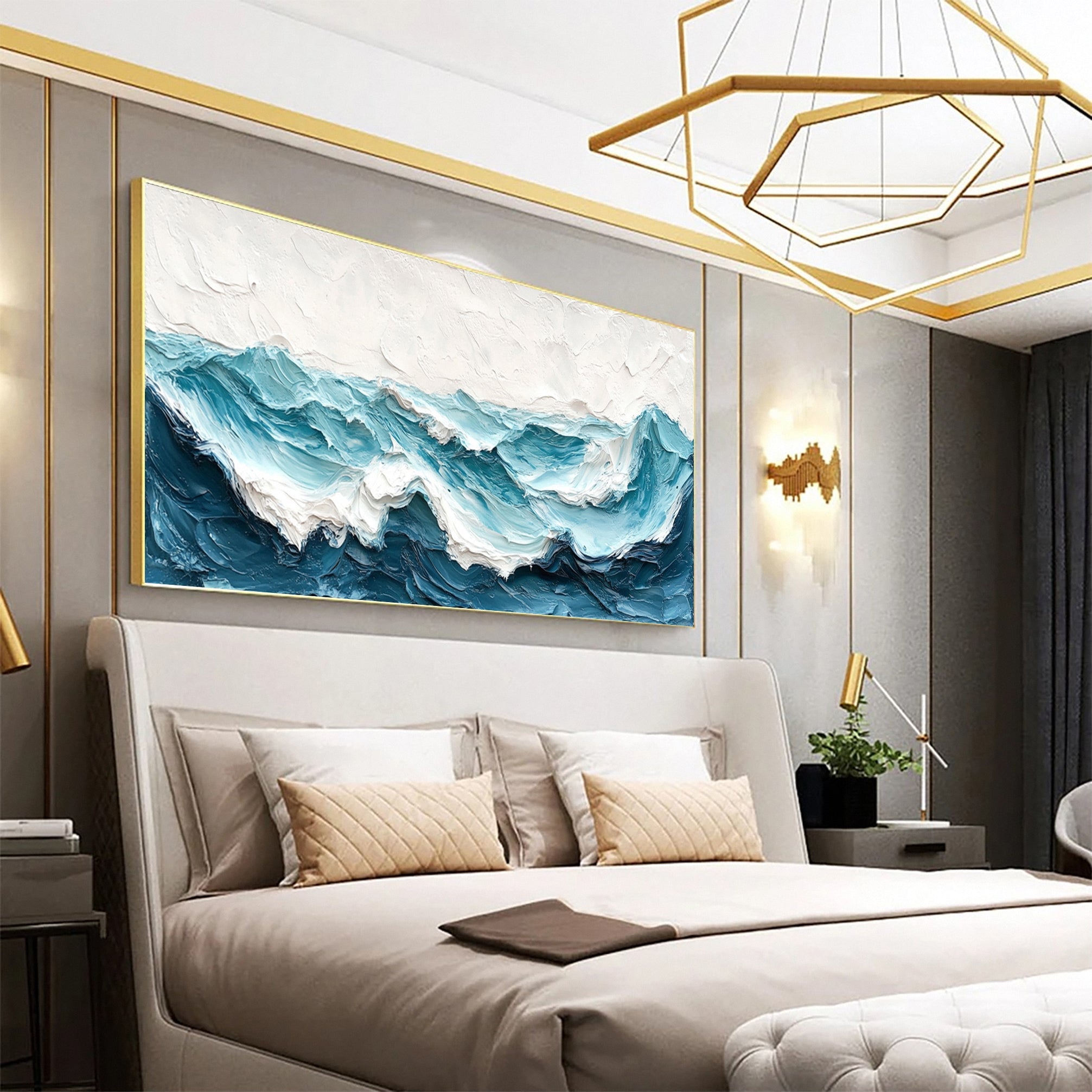 Large Abstract Seascape Canvas Textured Waves for Elegant Interiors #OP 021