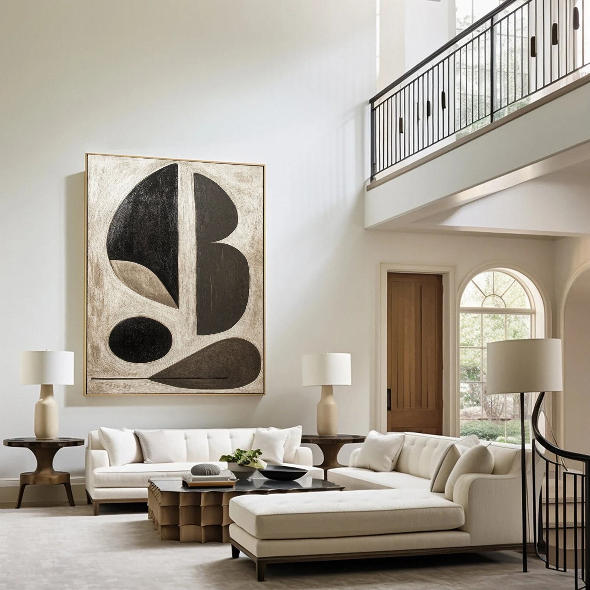 Bold Black and White Geometric Abstract Canvas Art #WS 045