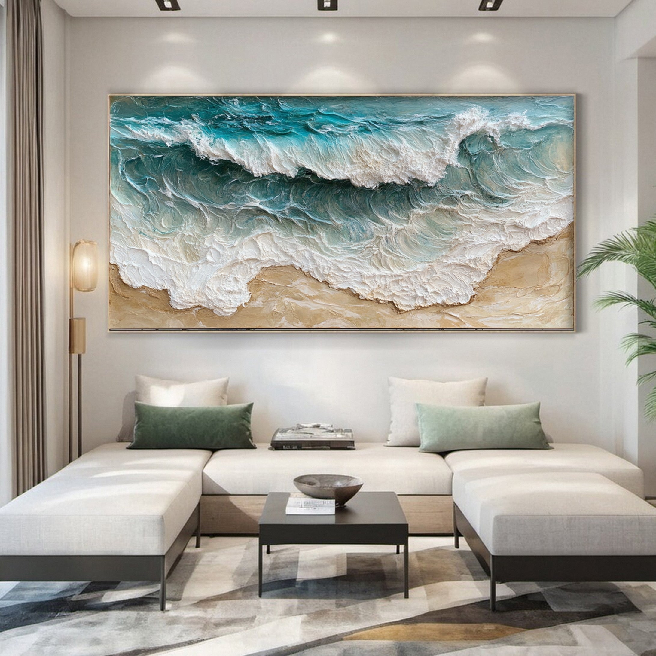 Large Abstract Sea Waves Artwork for Contemporary Wall Decor #OP 011