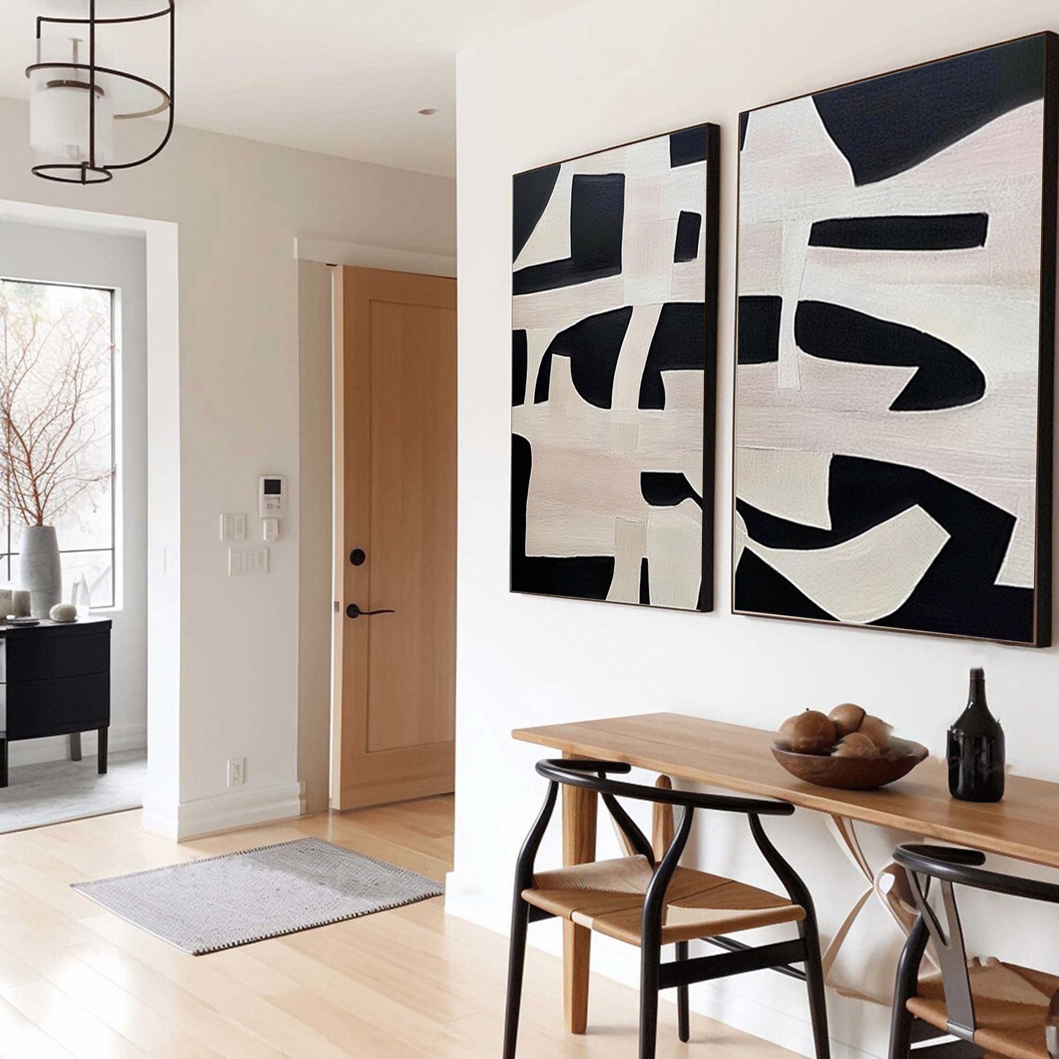 Monochrome Geometry Modern Art Canvas Set Of 2 #BWA 015