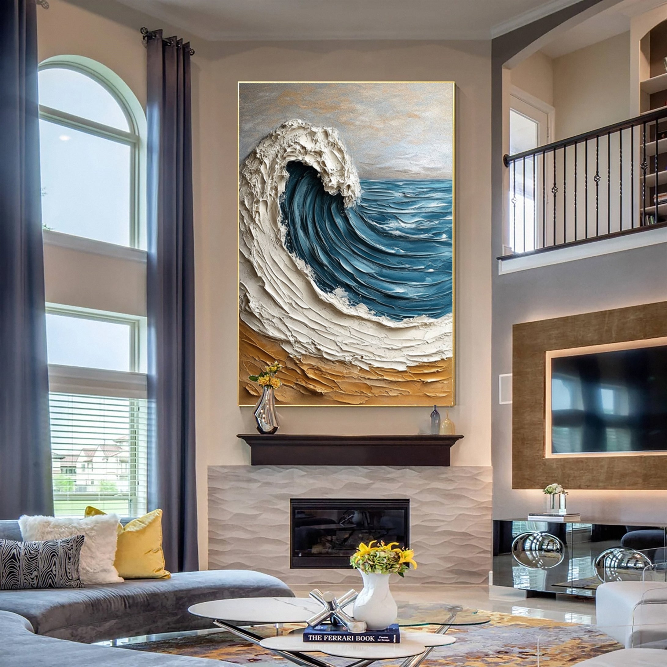 Luxury Ocean Wave Art with 3D Textured Finish for Upscale Homes #OP 044