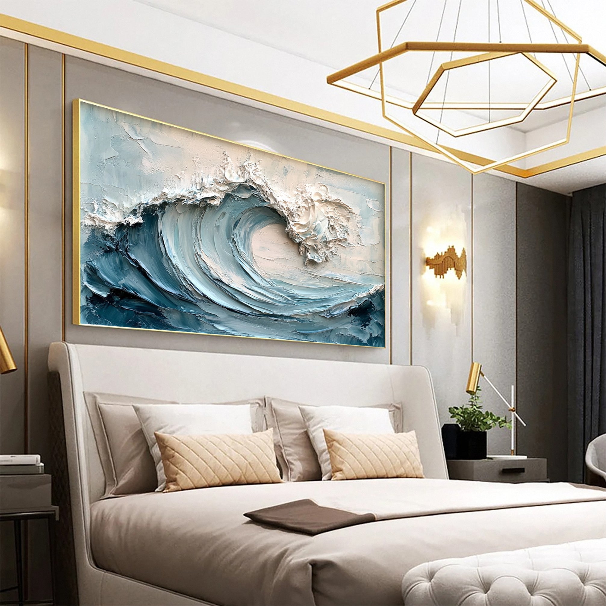 Coastal Serenity Textured Ocean Waves Oil Painting for Living Room #OP 006