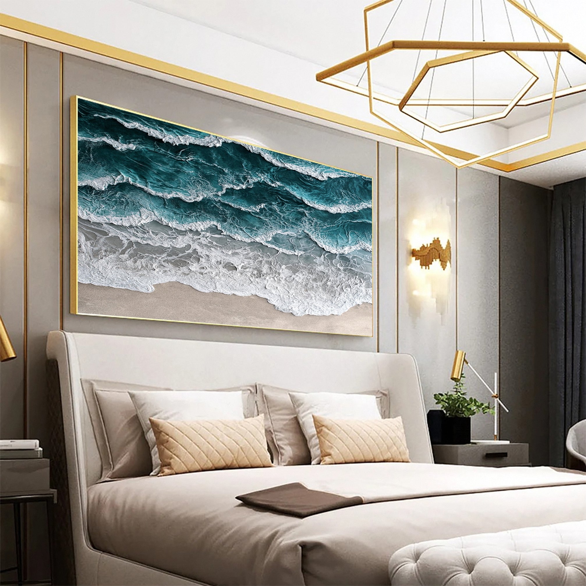 Large Abstract Seascape Canvas Textured Waves for Elegant Interiors #OP 024