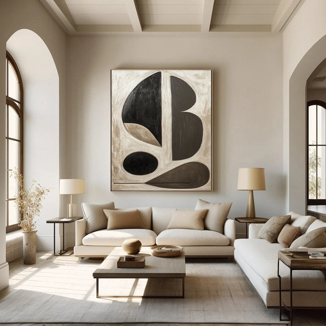 Bold Black and White Geometric Abstract Canvas Art #WS 045