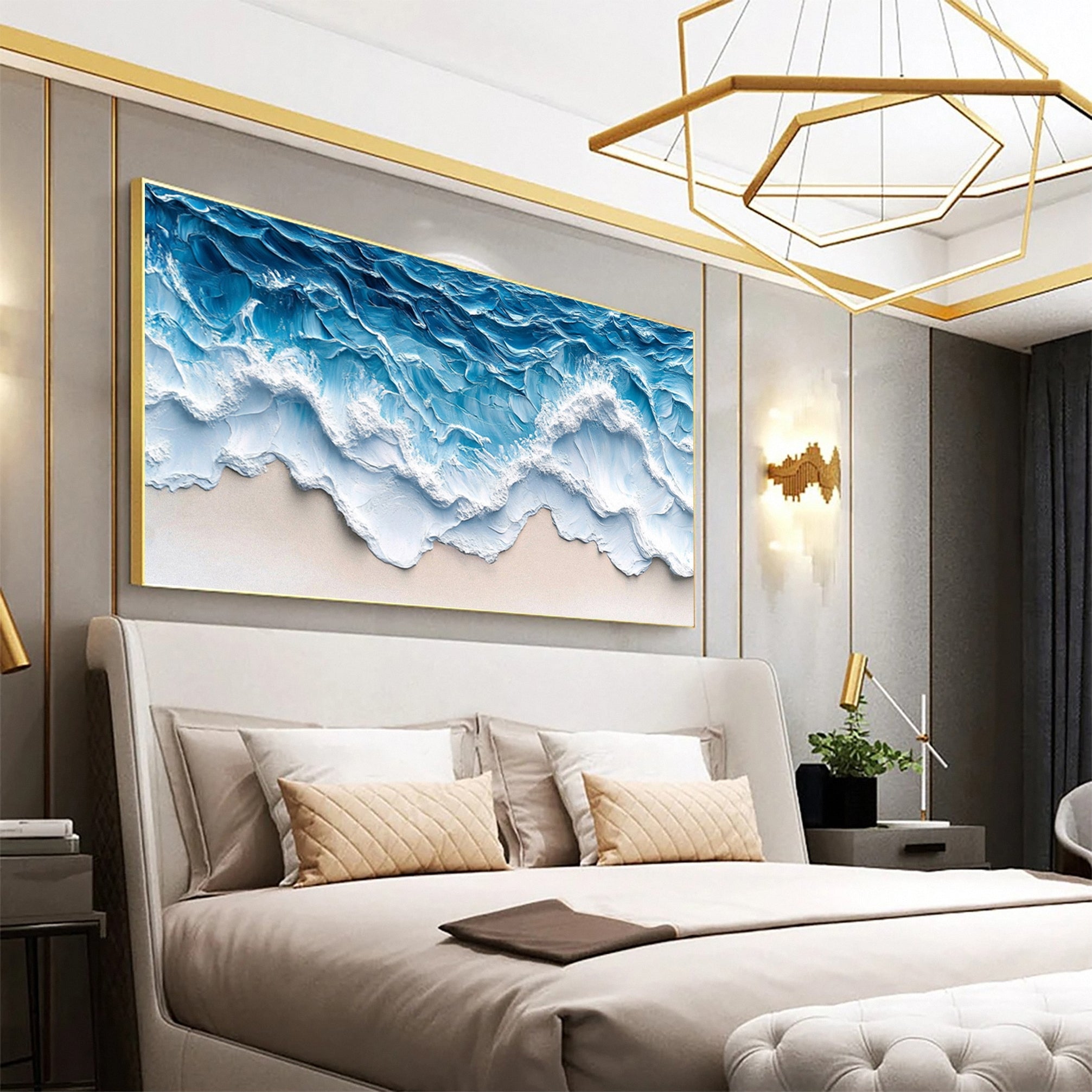 Large Abstract Seascape Canvas Textured Waves for Elegant Interiors #OP 023