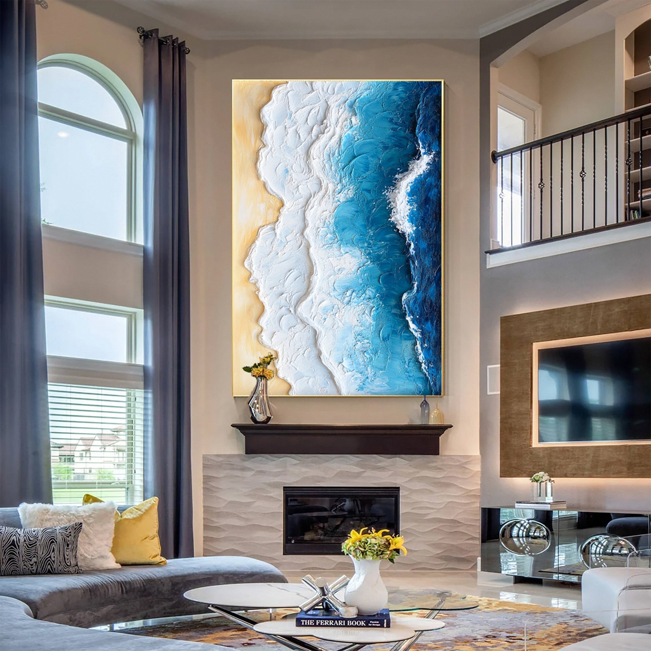 Large Textured Ocean Wave Artwork for Sophisticated Interior Design #OP 028