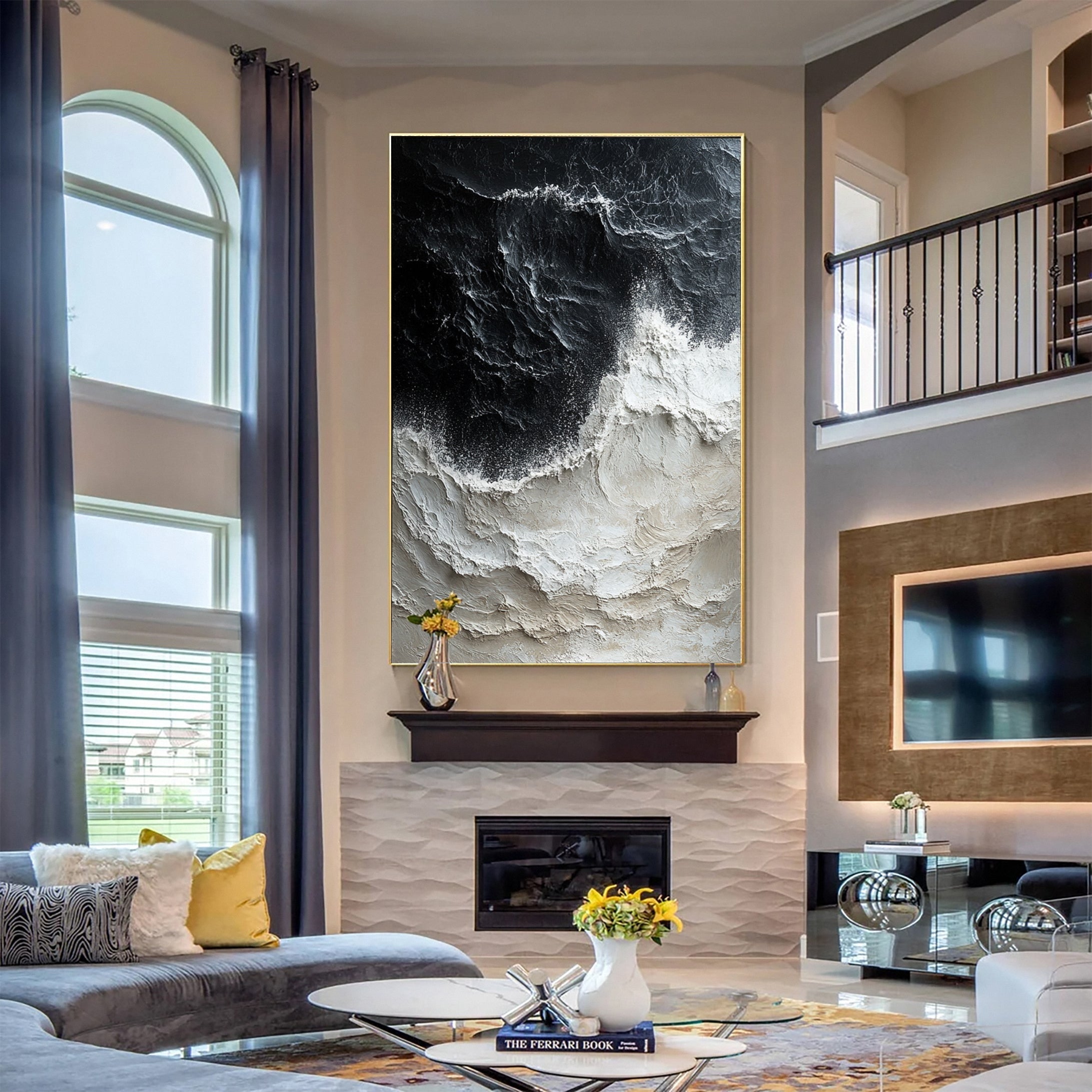 Luxury Ocean Wave Art with 3D Textured Finish for Upscale Homes #OP 043