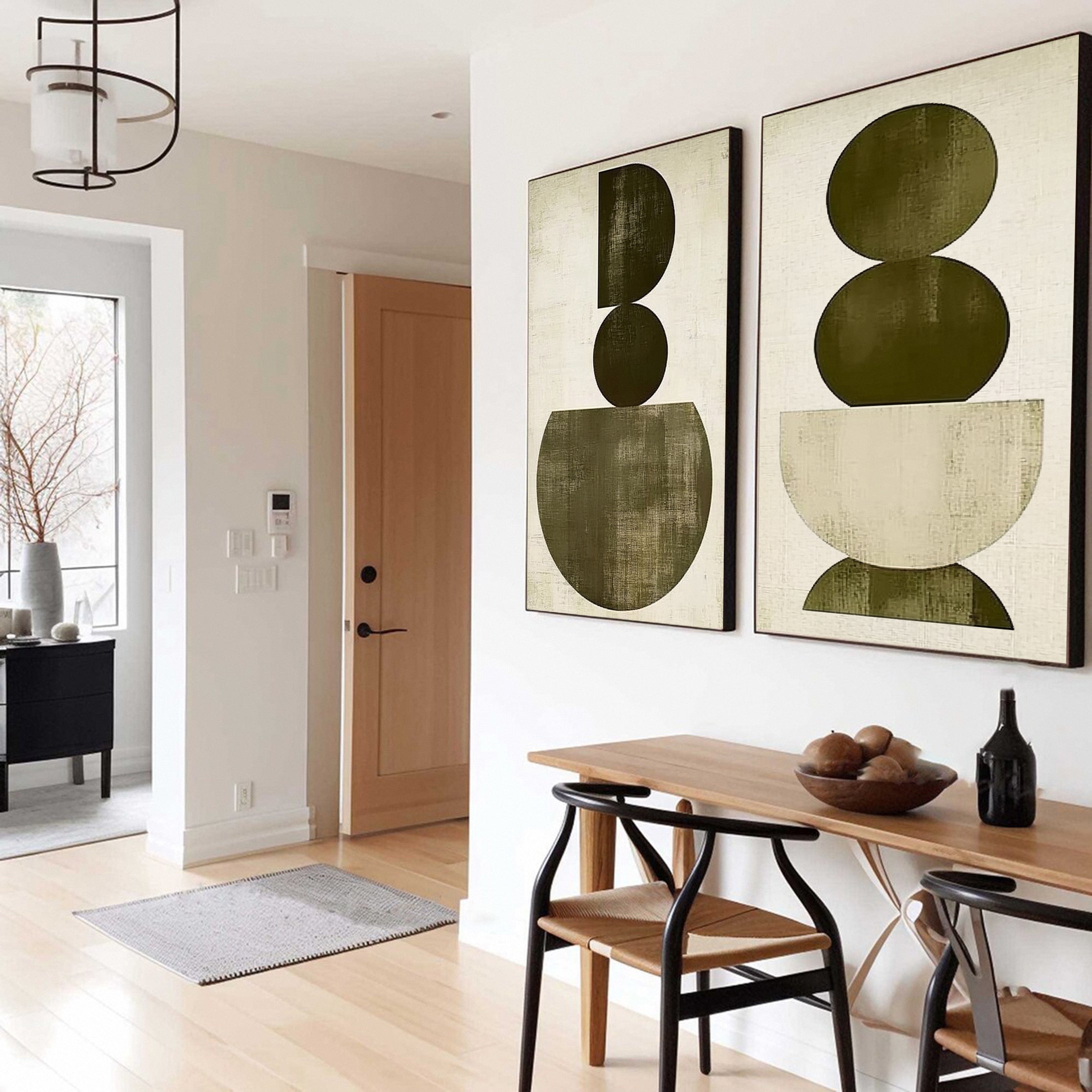Large Wabi Sabi Geometric Abstract Canvas Art Set Of 2 #WS 051
