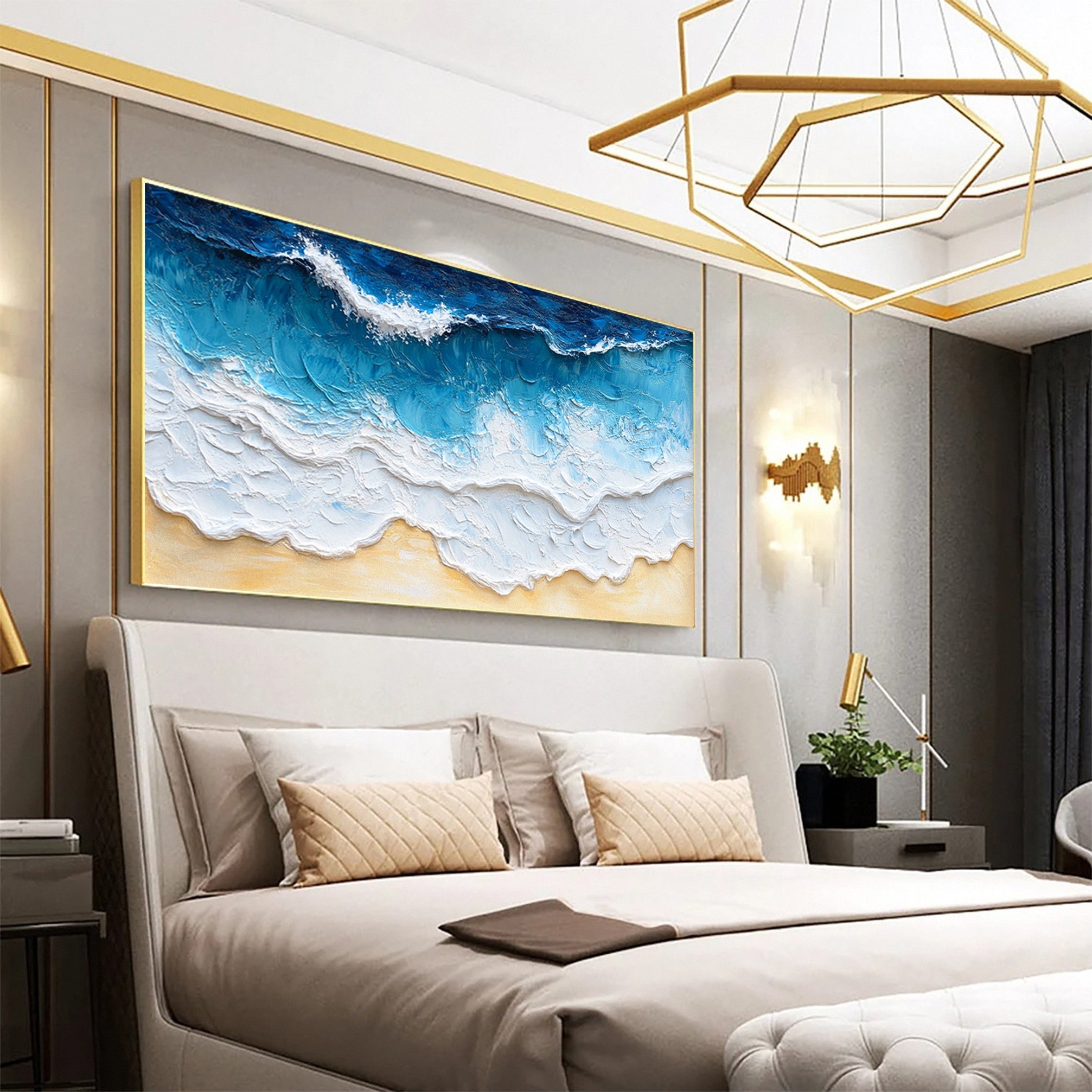 Large Abstract Seascape Canvas Textured Waves for Elegant Interiors #OP 022
