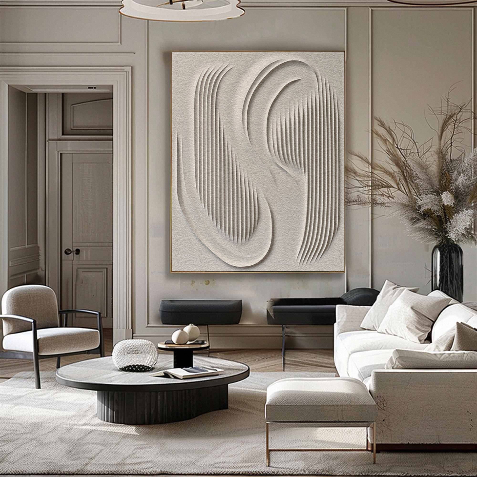 Large 3D Minimalist Abstract Canvas with Intricate Textured Design #BBM 041