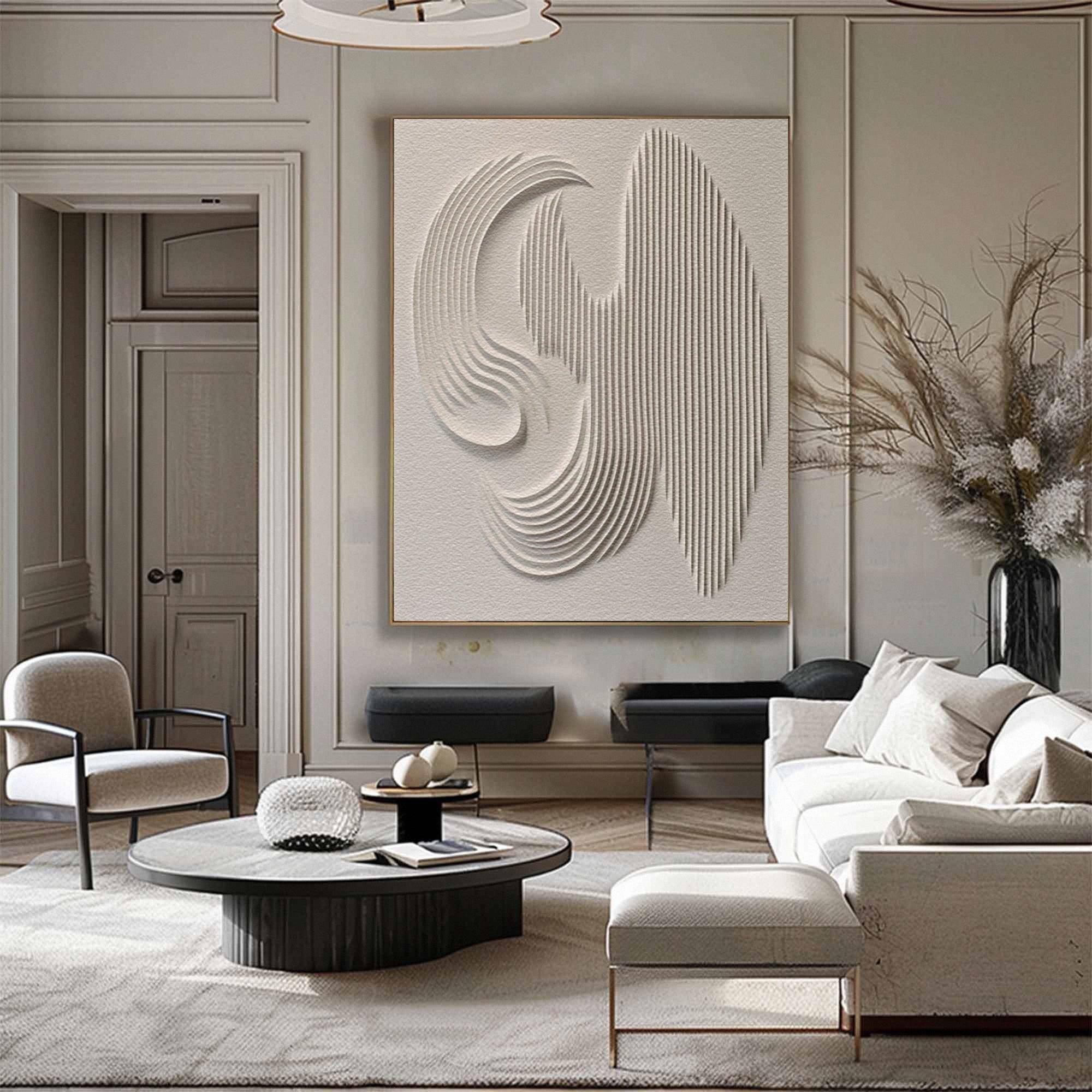 Large 3D Minimalist Abstract Canvas with Intricate Textured Design #BBM 040
