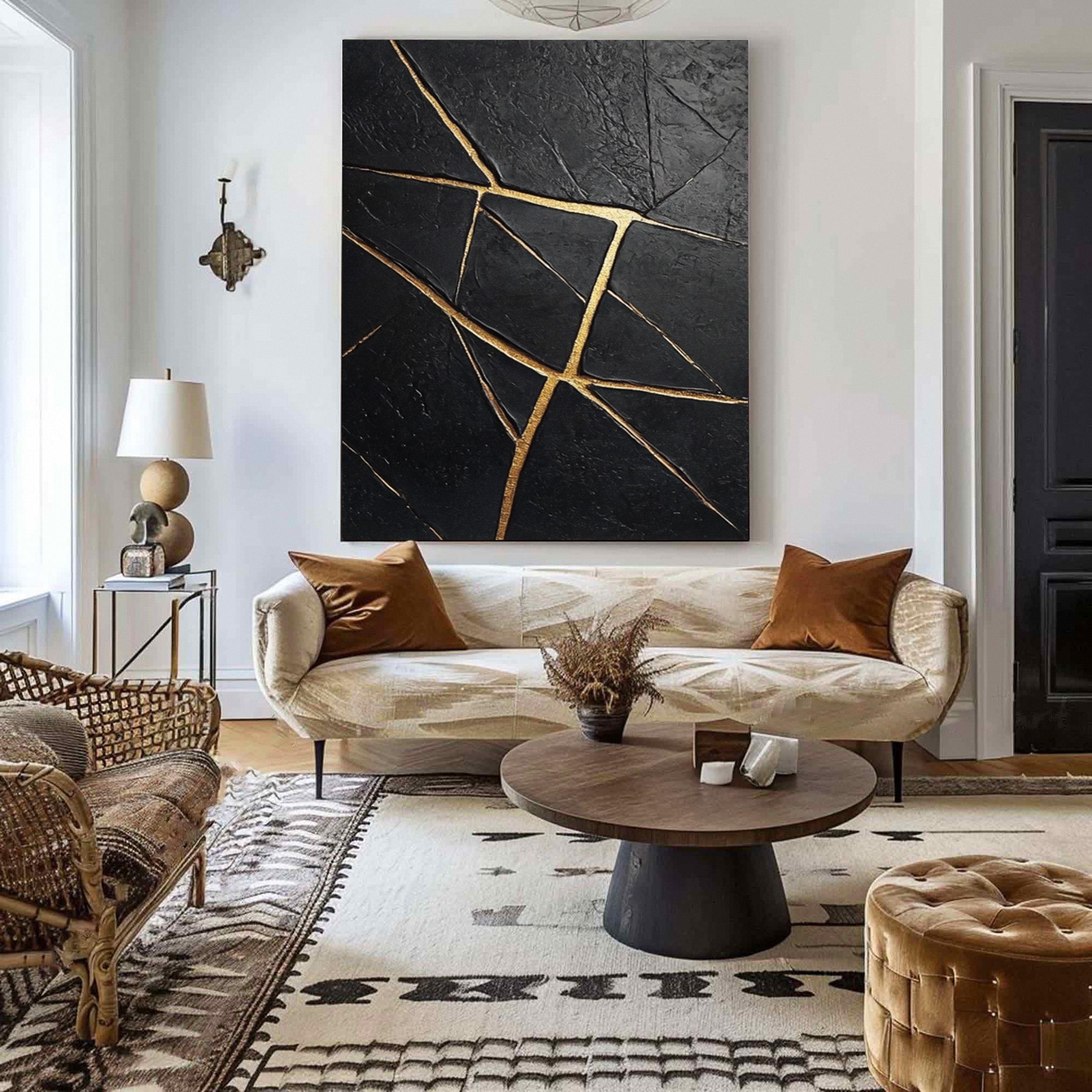 Luxury Textured Wall Art in Black and Gold for Upscale Interior Design #BM 095