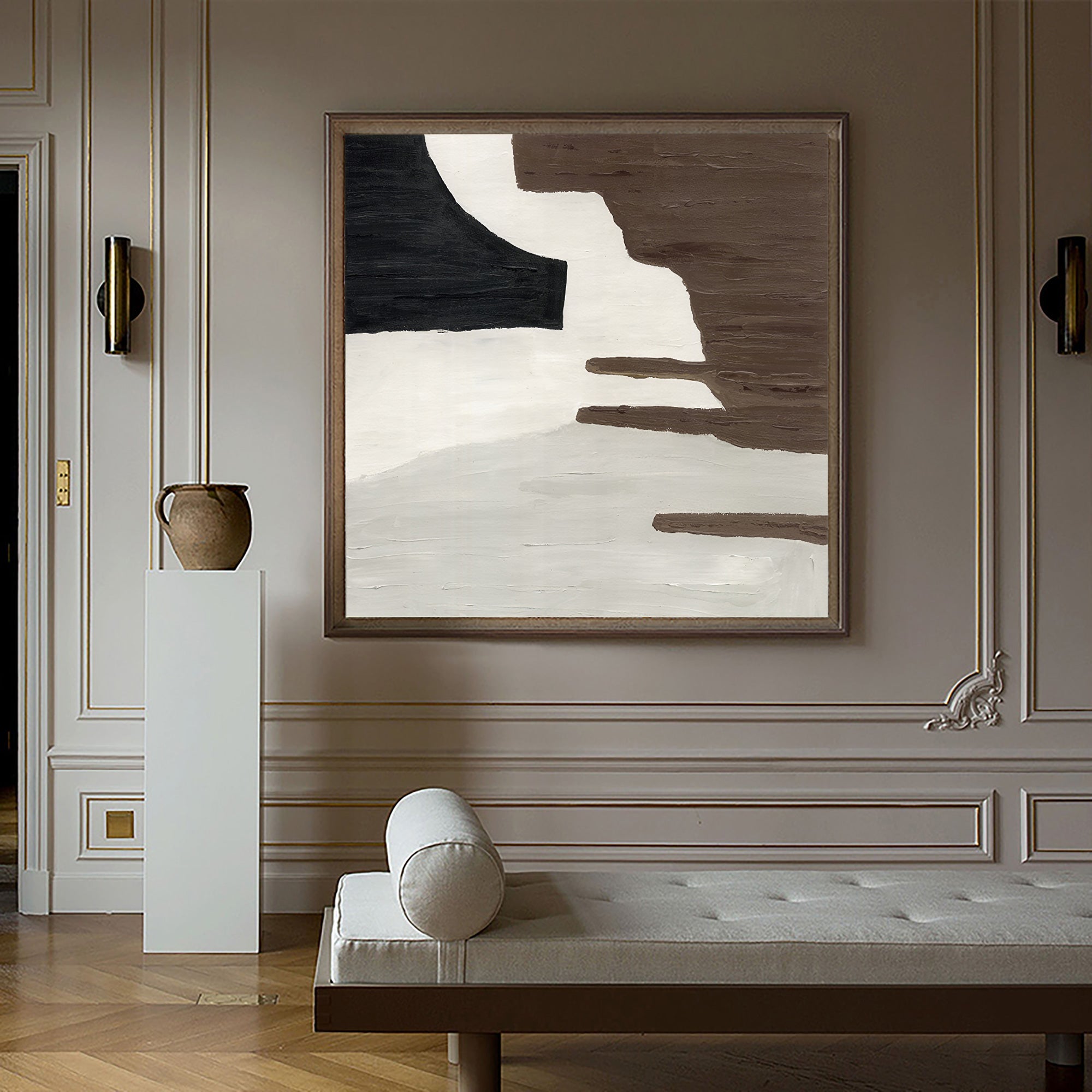 Brown White Geometry Abstract Art #ABAS07