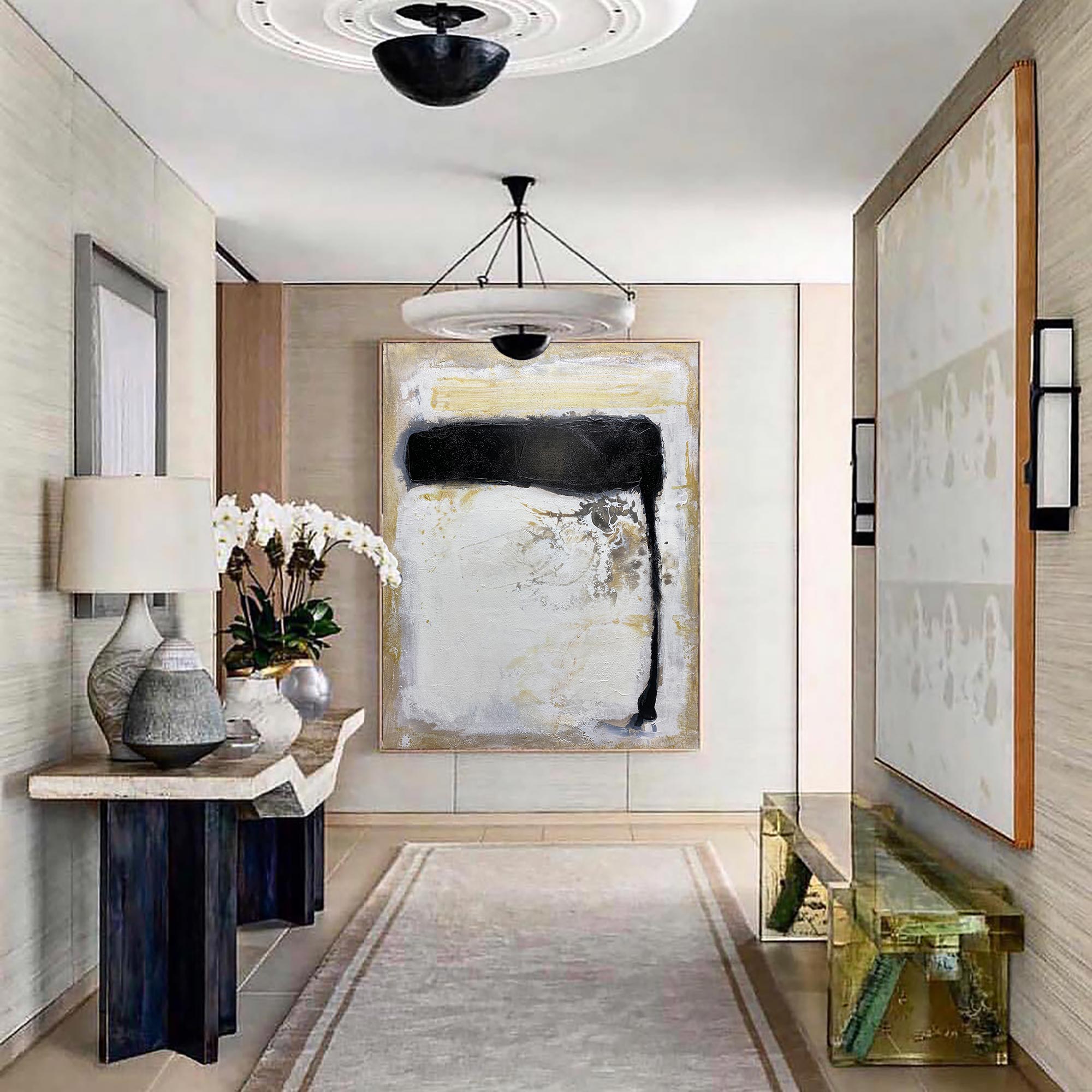 Peinture abstraite noir et or #ABAV184