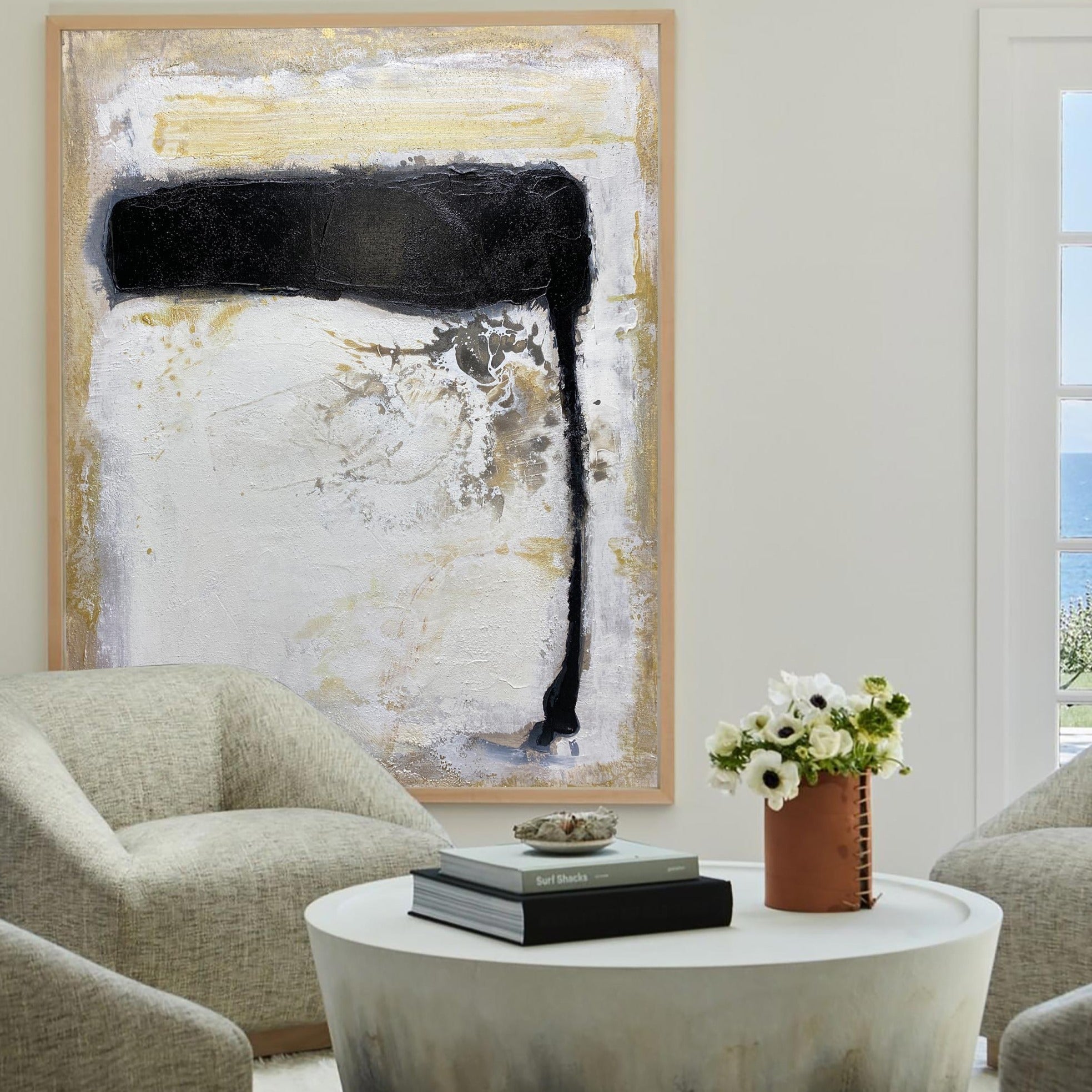 Peinture abstraite noir et or #ABAV184