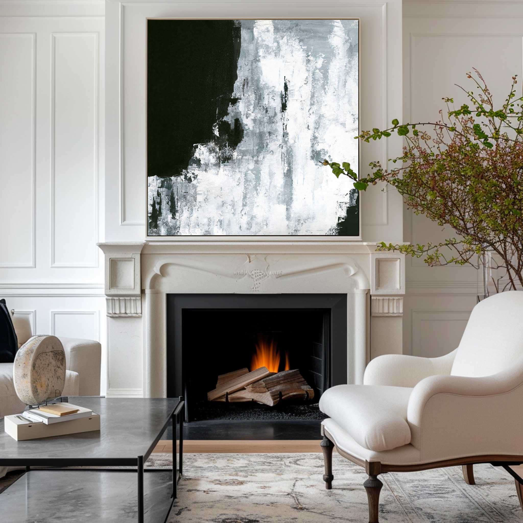 Square Black White Abstract Painting #ABAS08