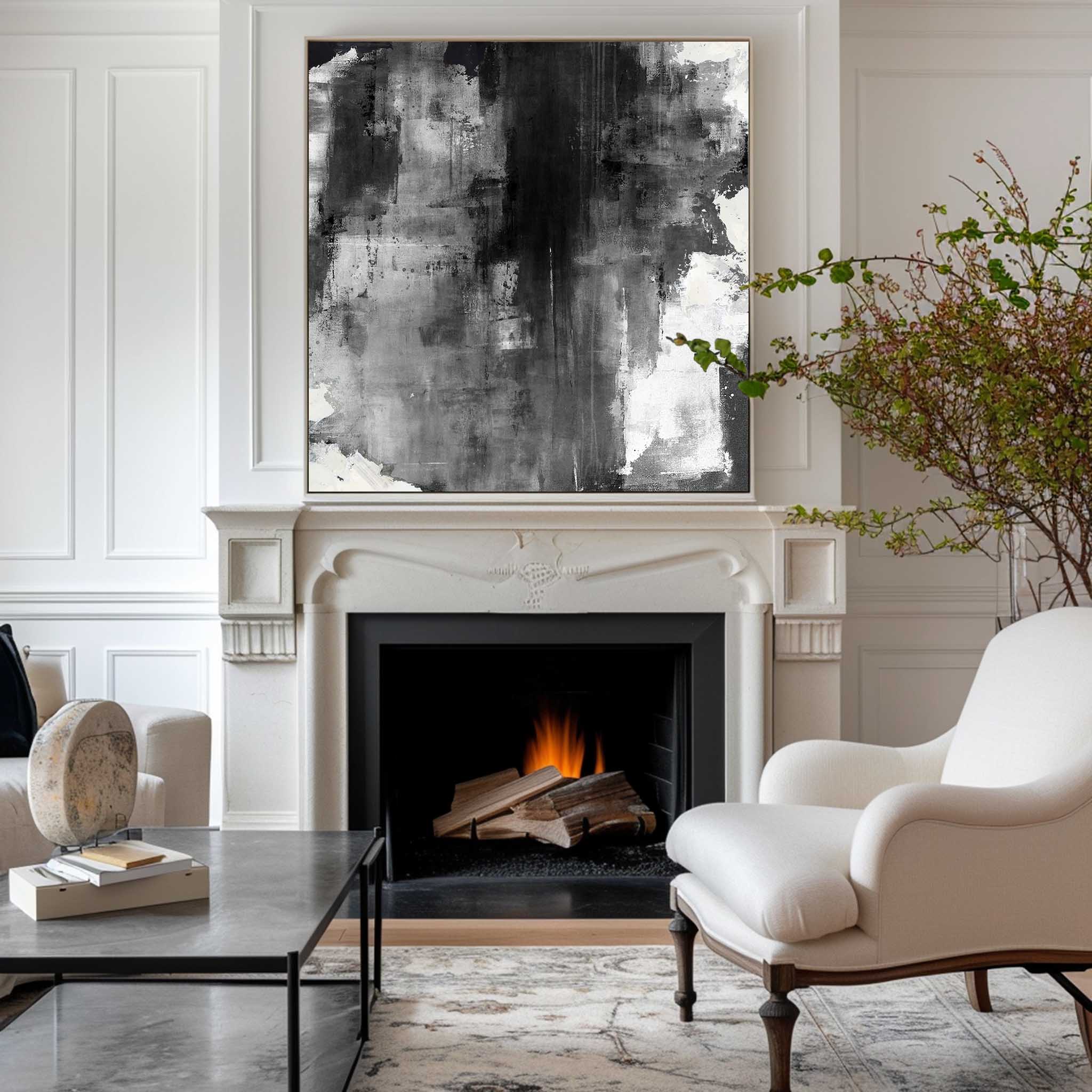 Large Black Grey White Abstract Painting #ABAS29