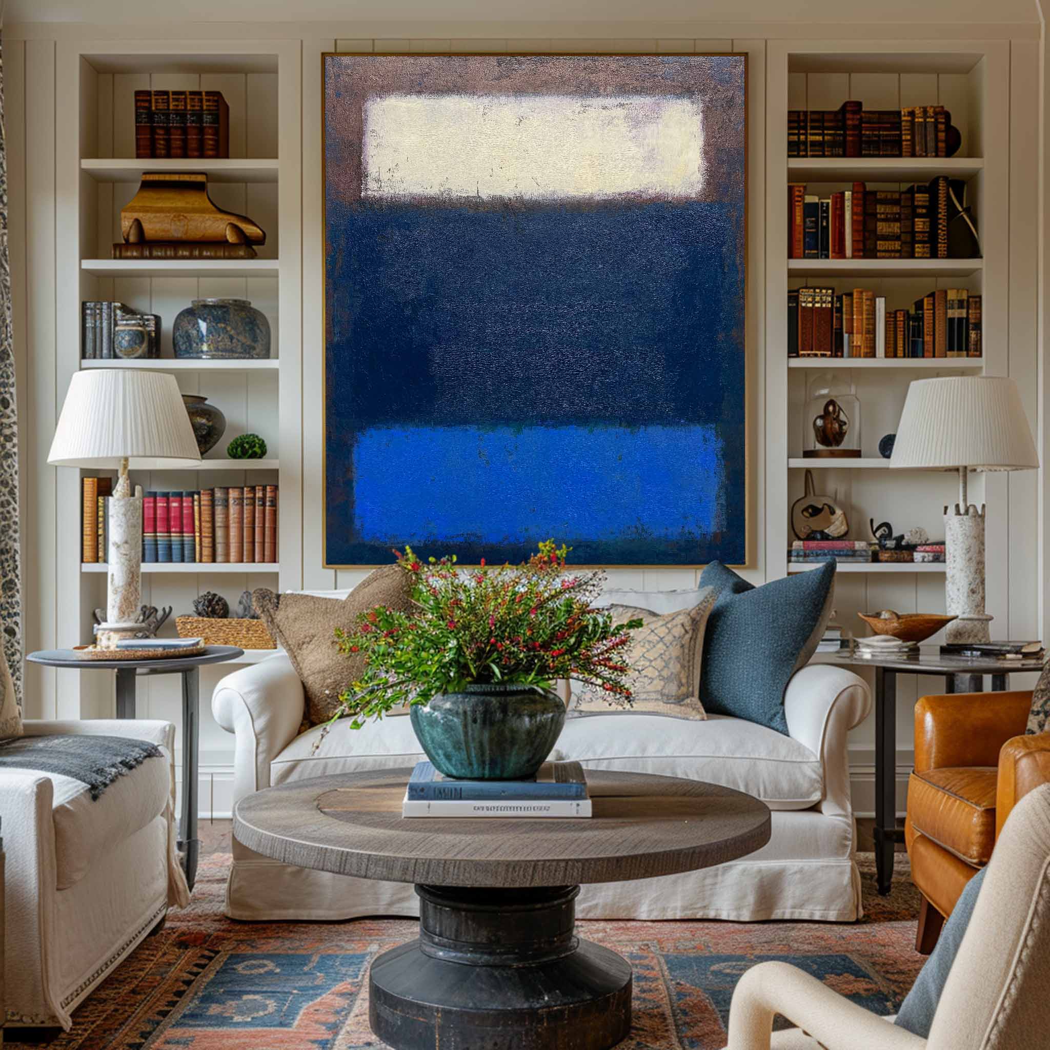 Peinture minimaliste bleue et marron #ABAV126