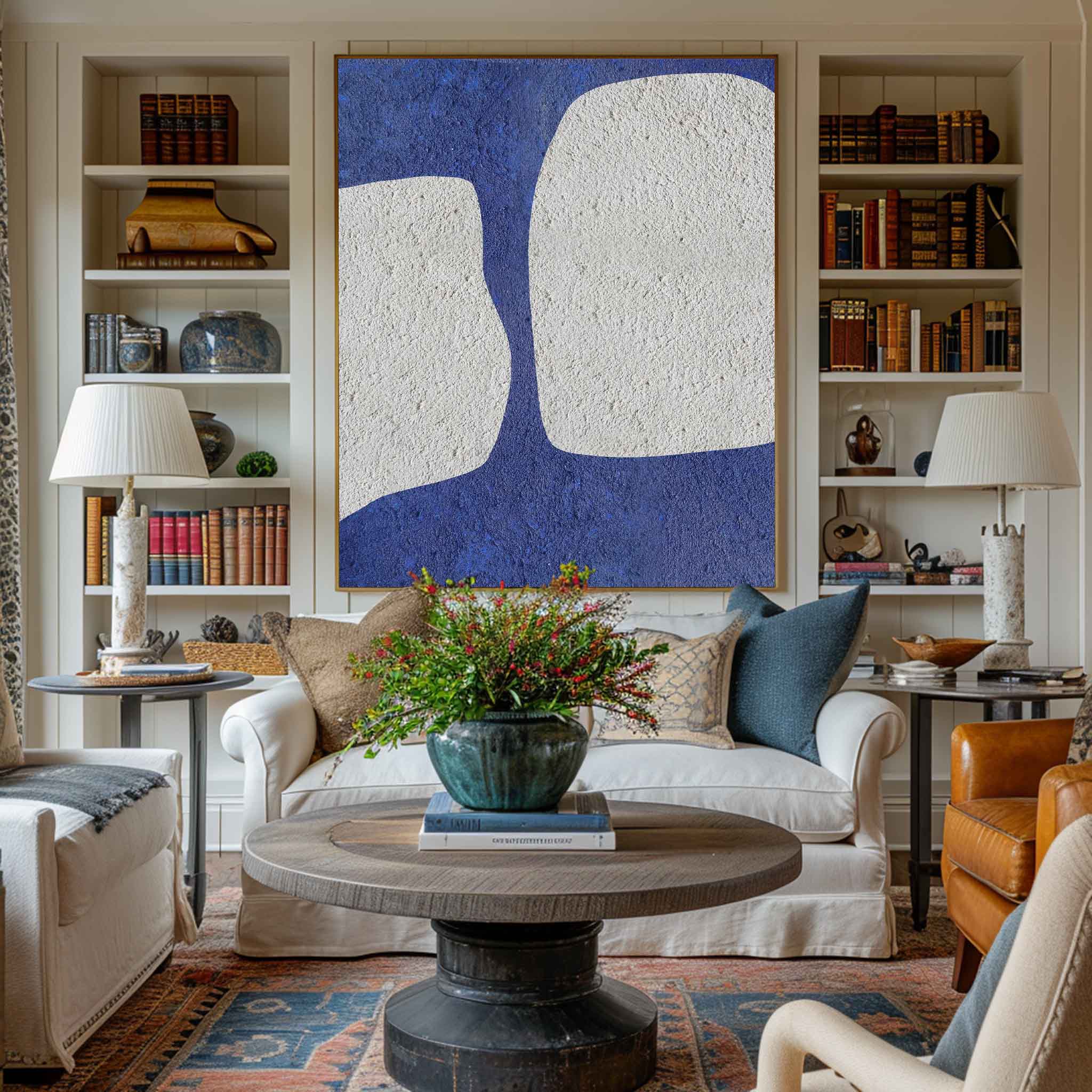Large Blue And White Minimalist Painting #ABAV61