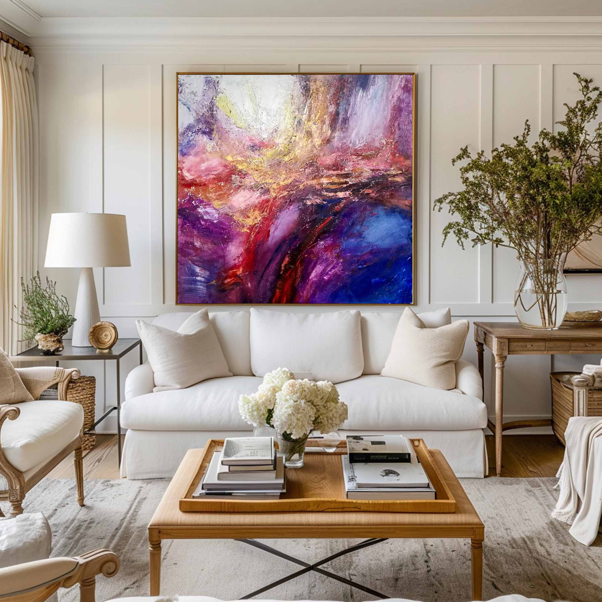 Gold Pink Blue Abstract Painting #ABAS44
