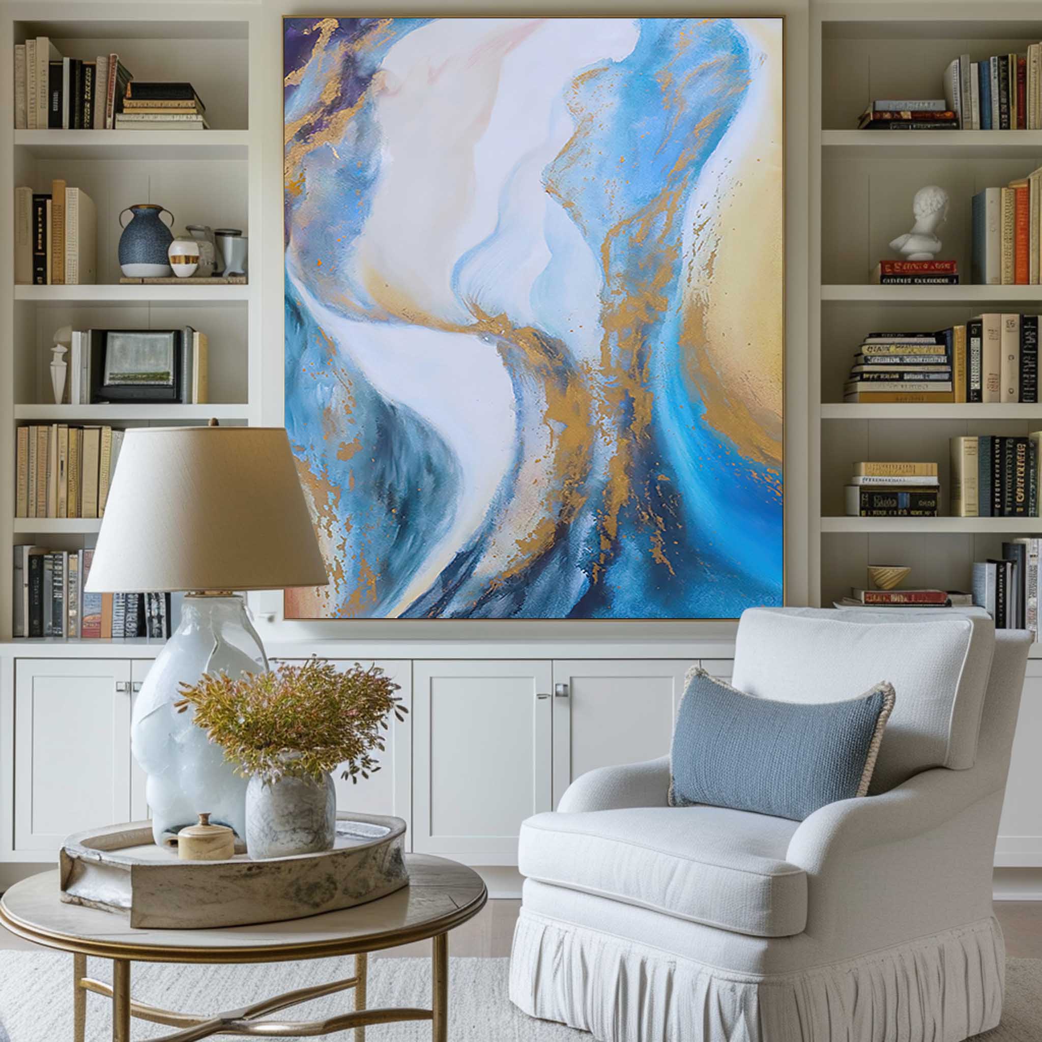 Abstract Blue And Gold Painting #ABAV158