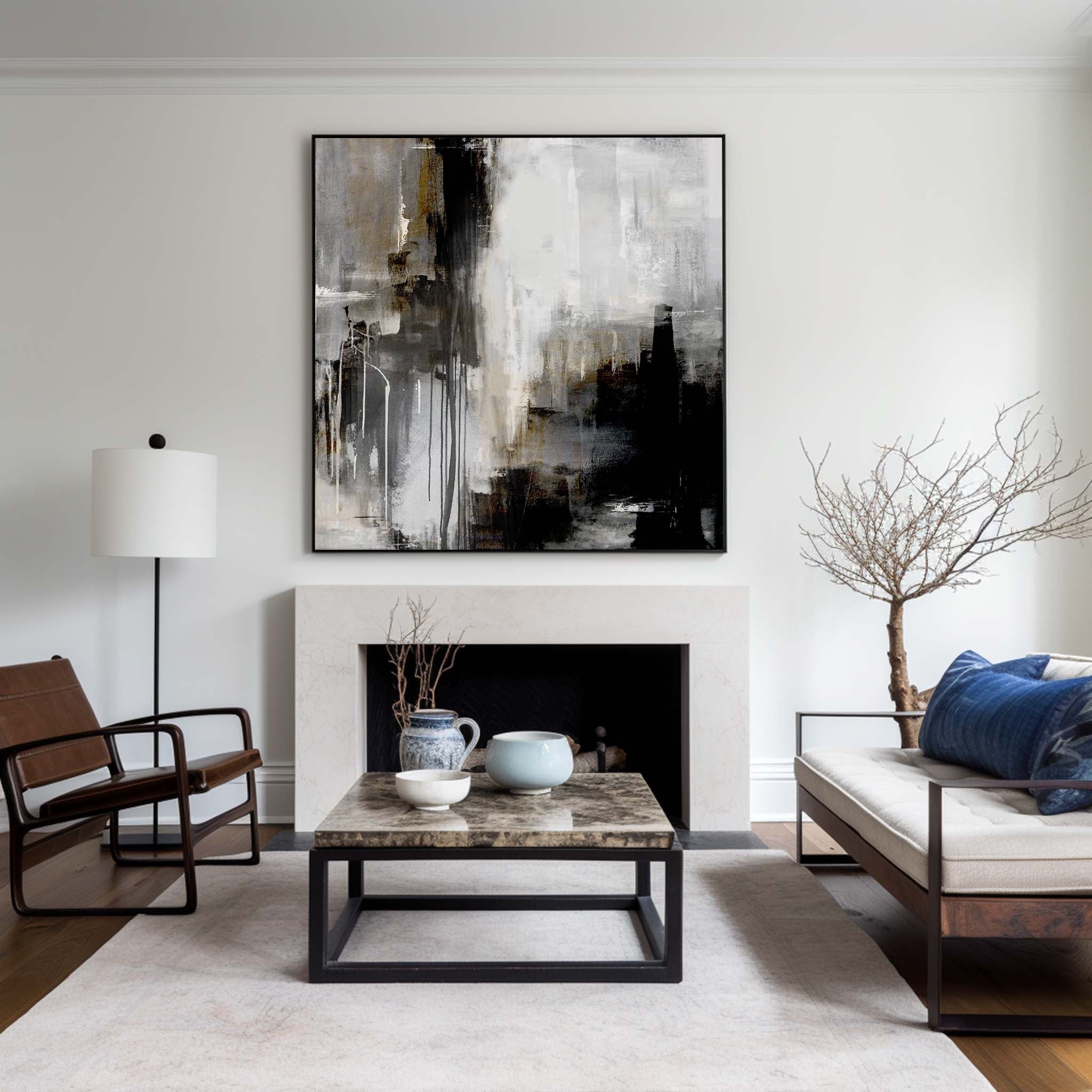 Black Grey Abstract Painting #ABAS28