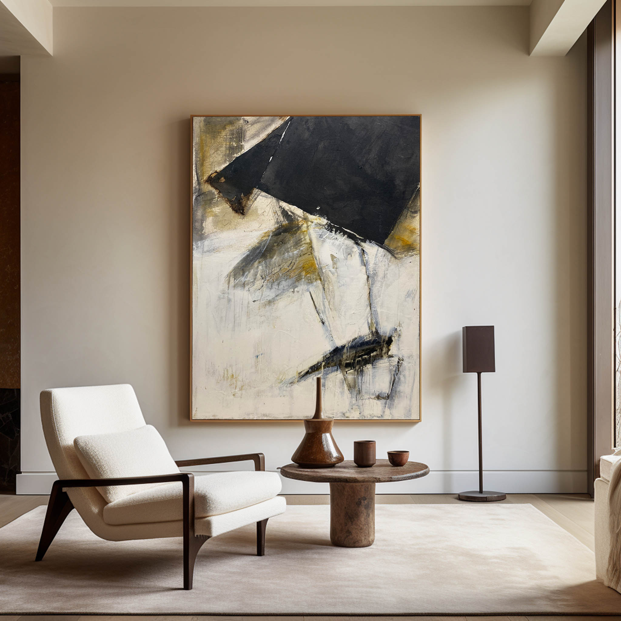Black White Yellow Abstract Painting #ABAV117