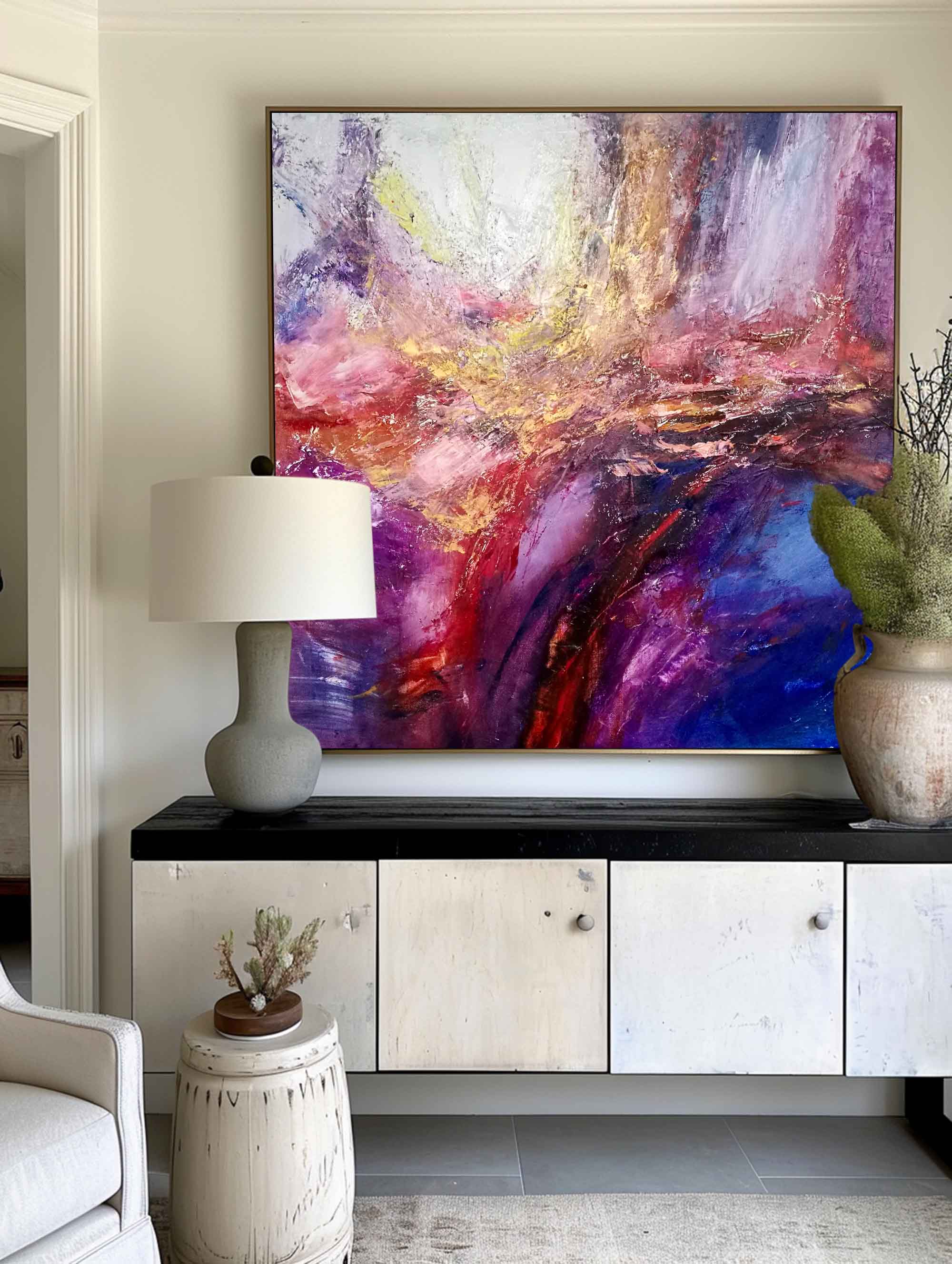 Gold Pink Blue Abstract Painting #ABAS44