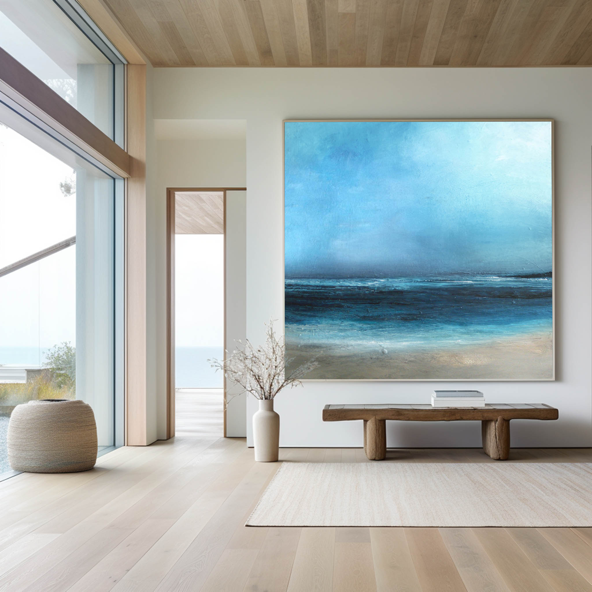 Large Original Sea Level Blue Oil Painting #ABSS07