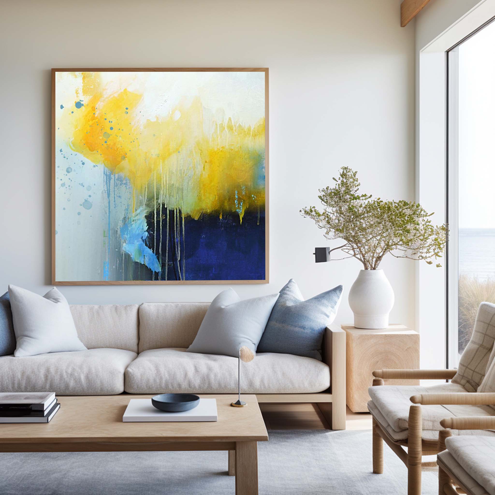 Large Yellow Abstract Painting #ABAS11