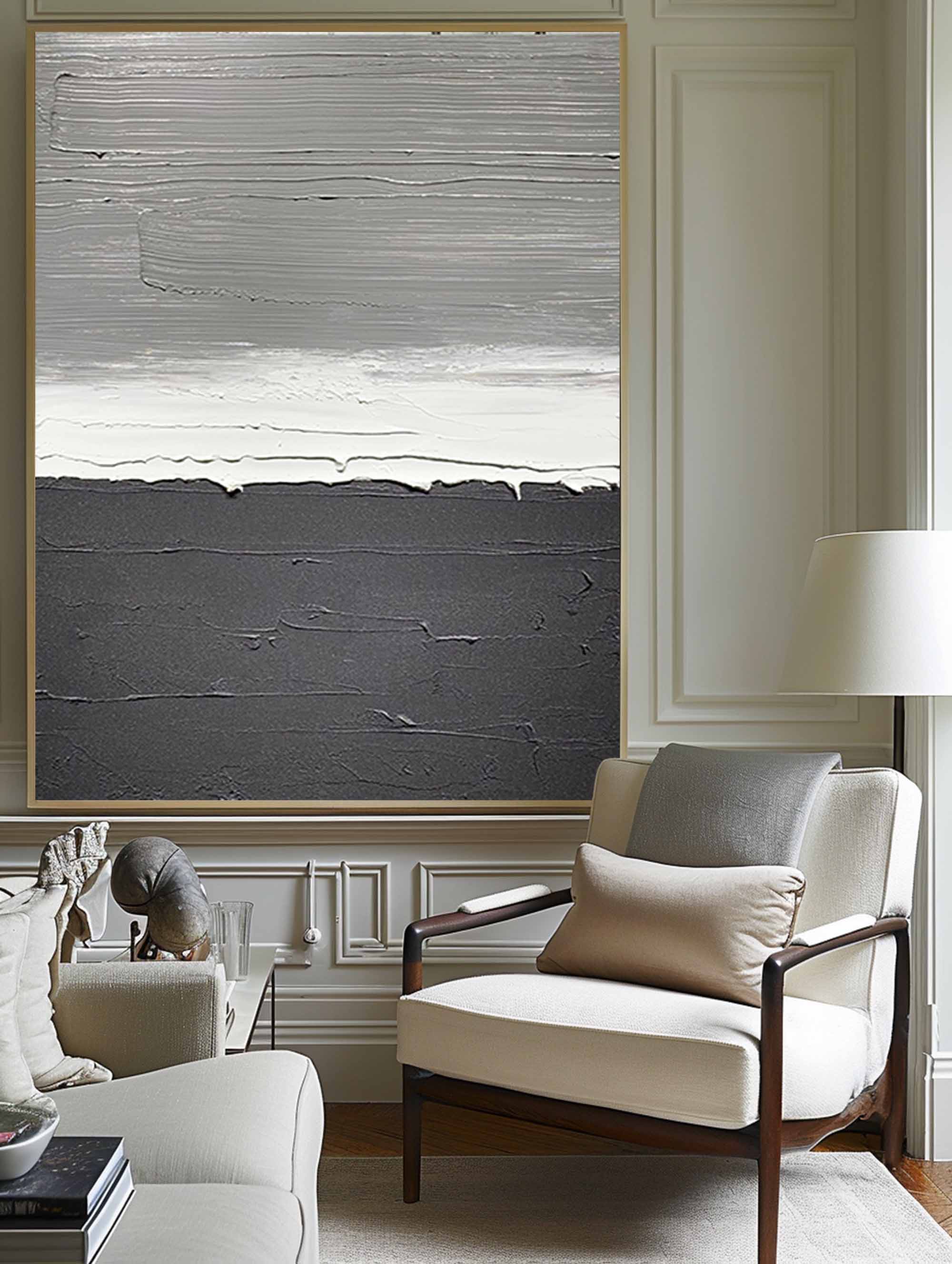 Peinture abstraite noir blanc gris #ABAV152