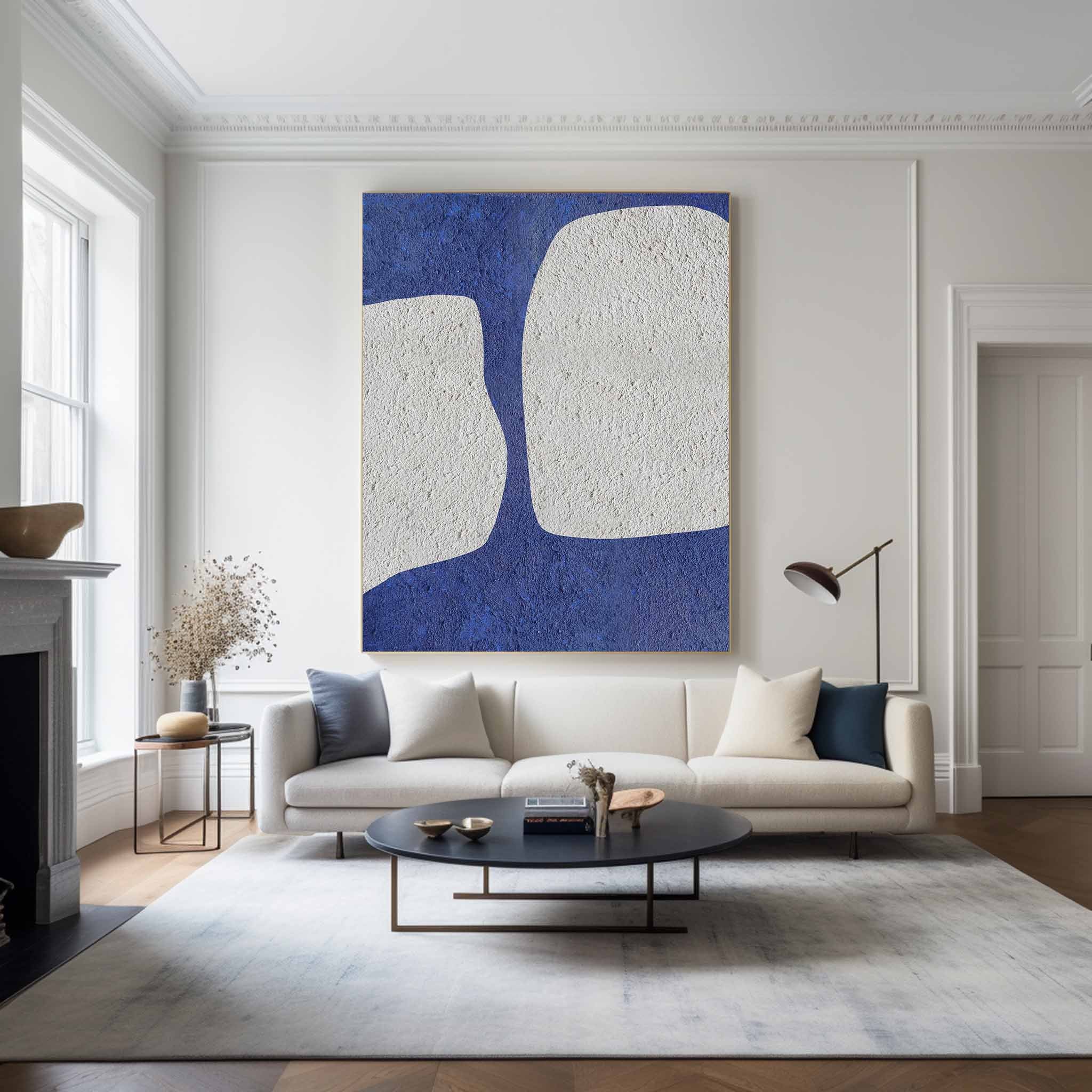 Large Blue And White Minimalist Painting #ABAV61