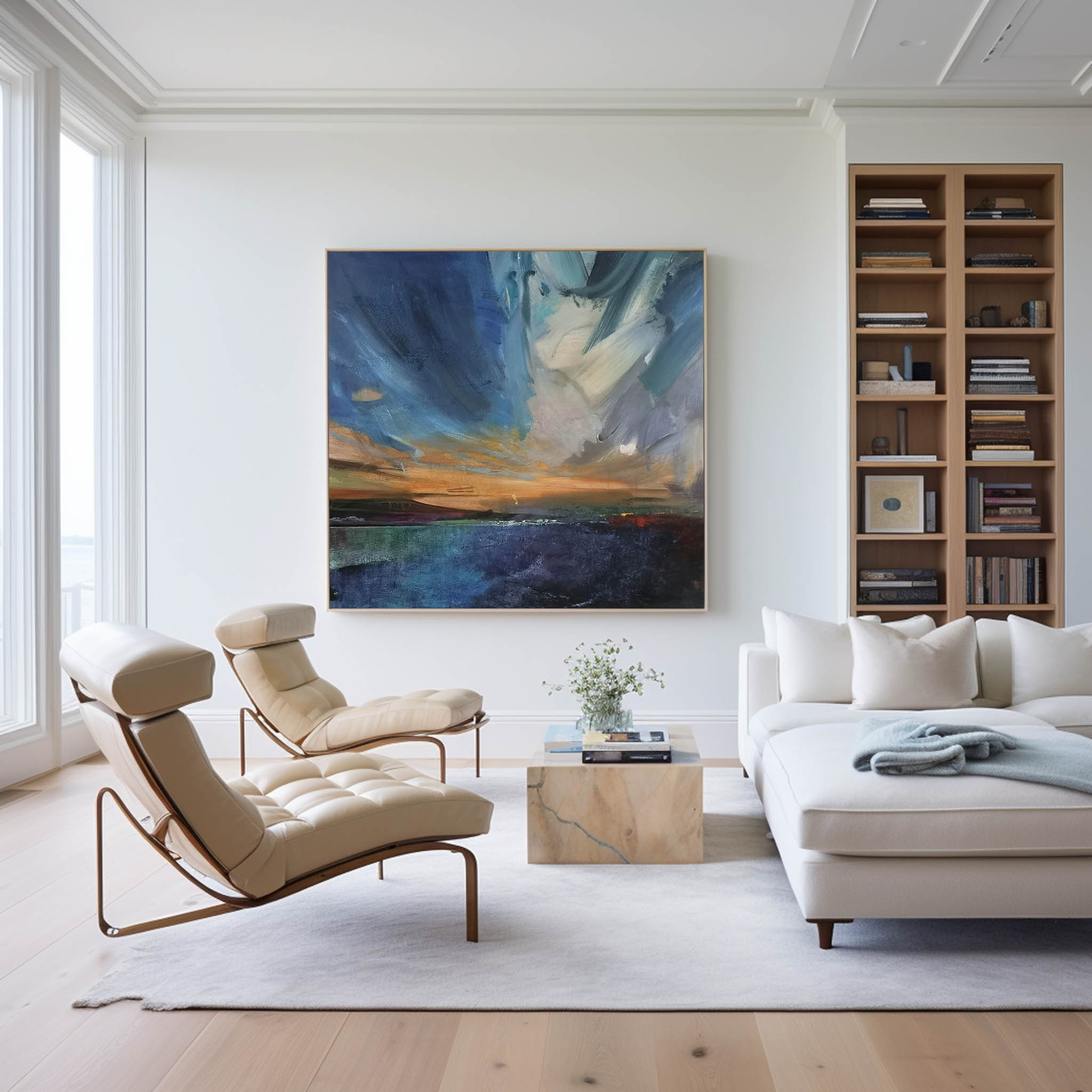 Blue Coastal Oil Painting #ABSS11