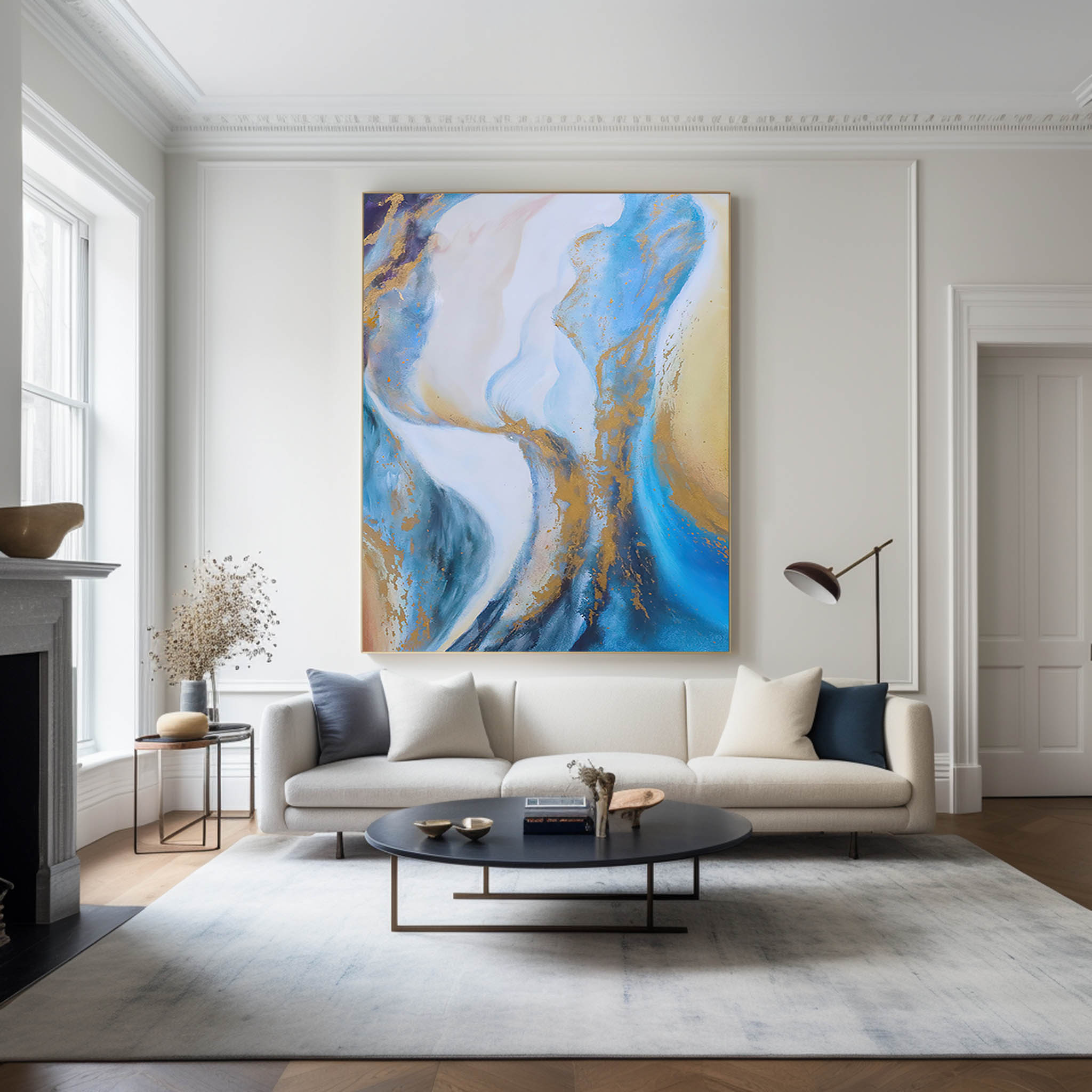 Abstract Blue And Gold Painting #ABAV158
