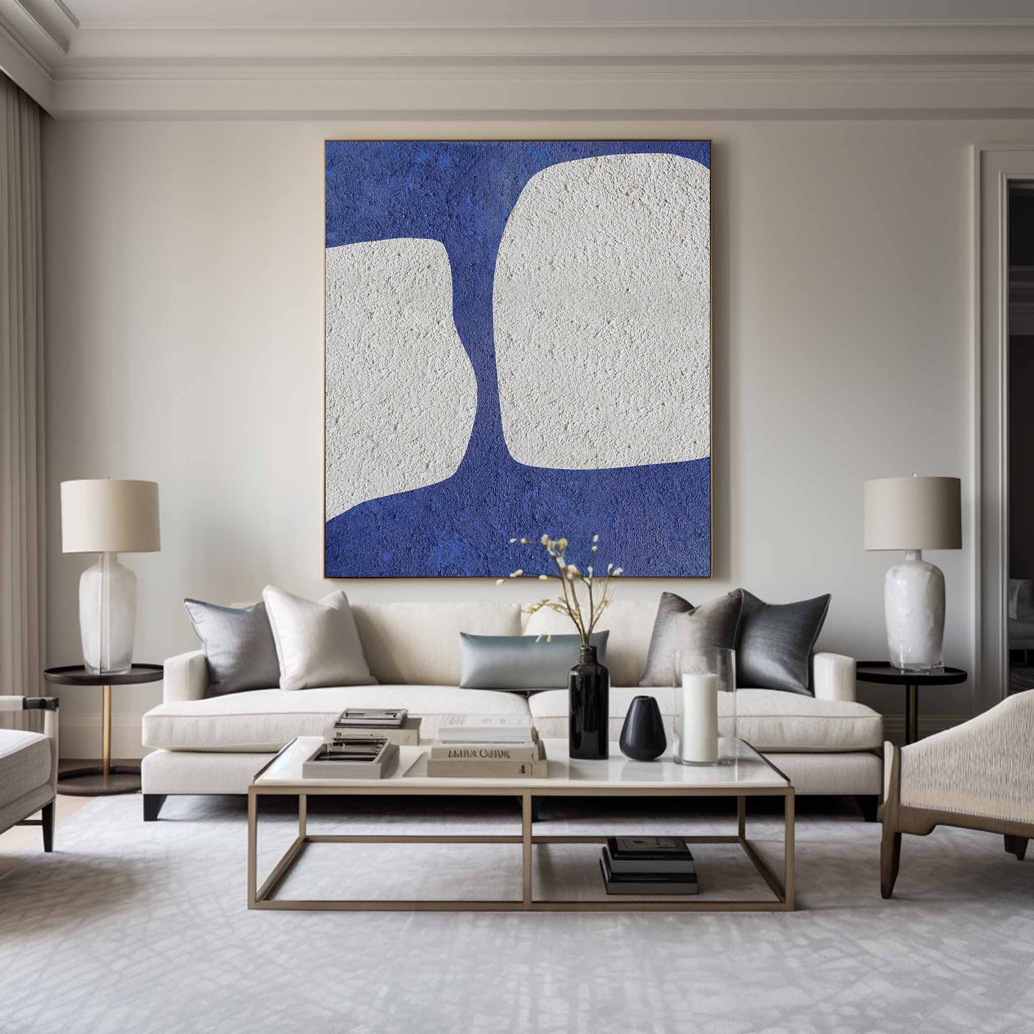 Large Blue And White Minimalist Painting #ABAV61