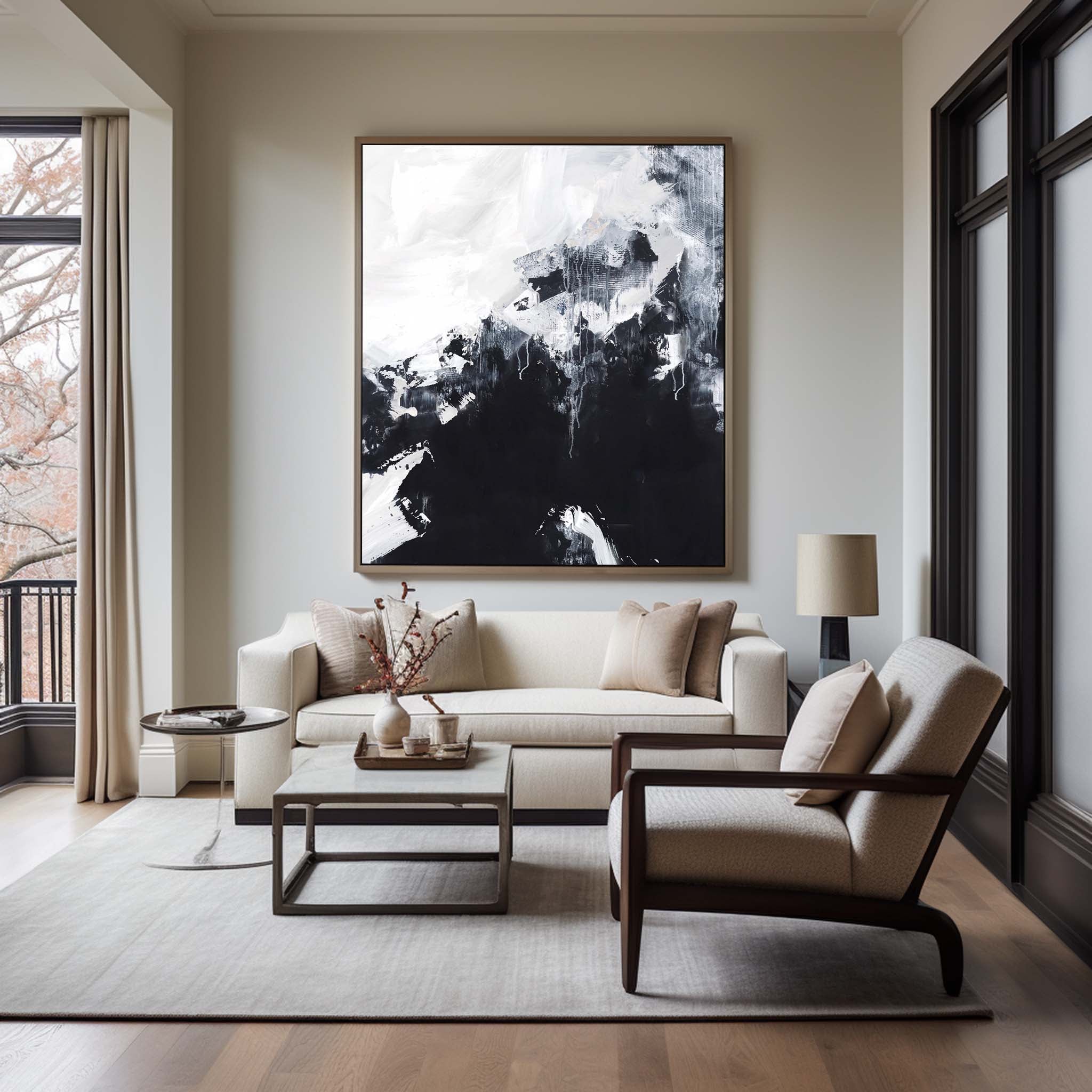 Black And White Abstract Oil Painting #ABAV07