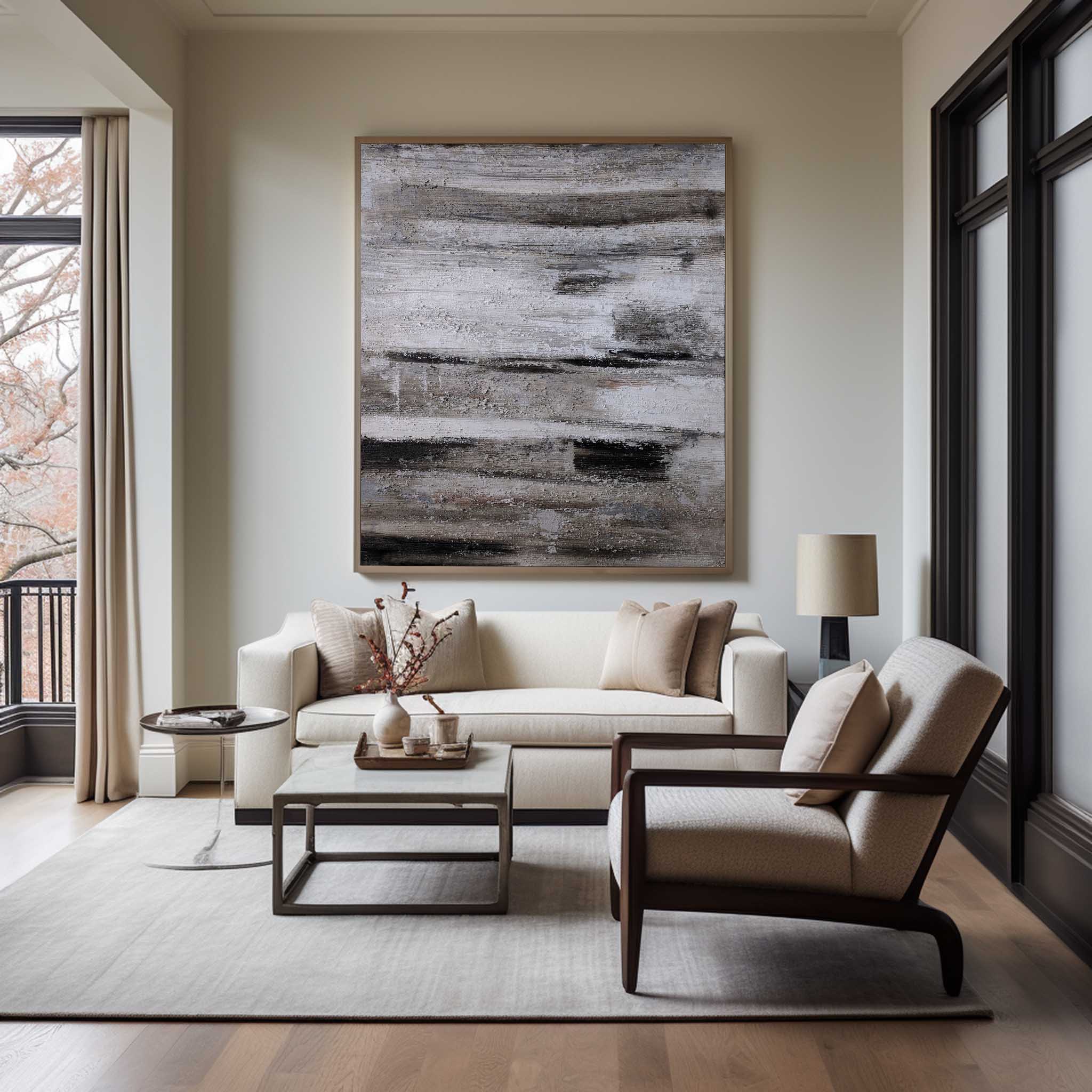 Brown Grey White Abstract Painting #ABAV73