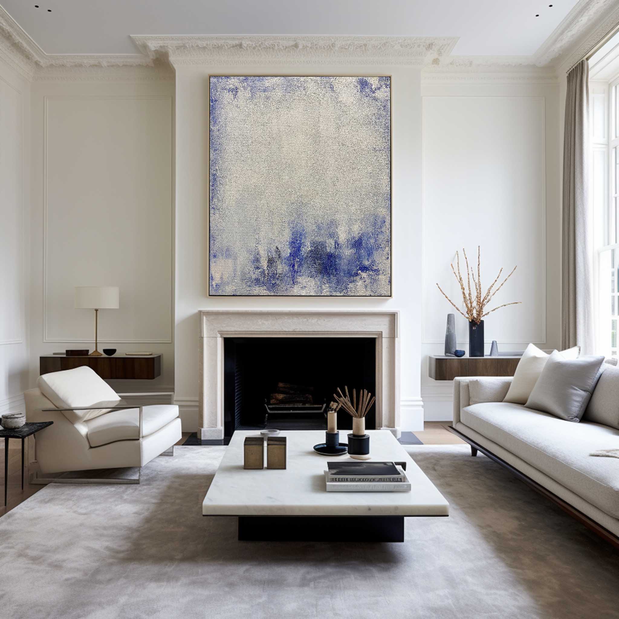 Peinture minimaliste bleu blanc #ABAV122