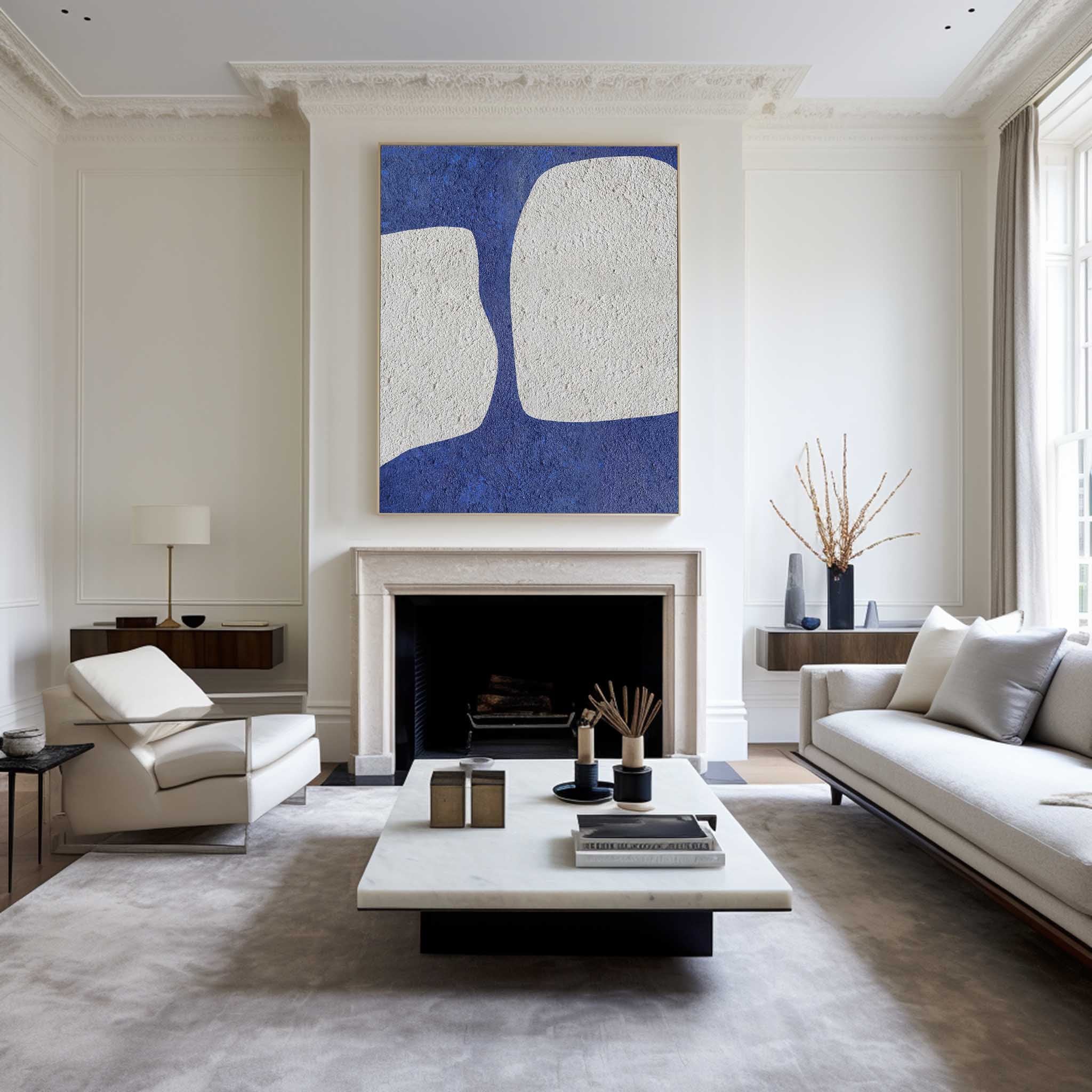 Large Blue And White Minimalist Painting #ABAV61