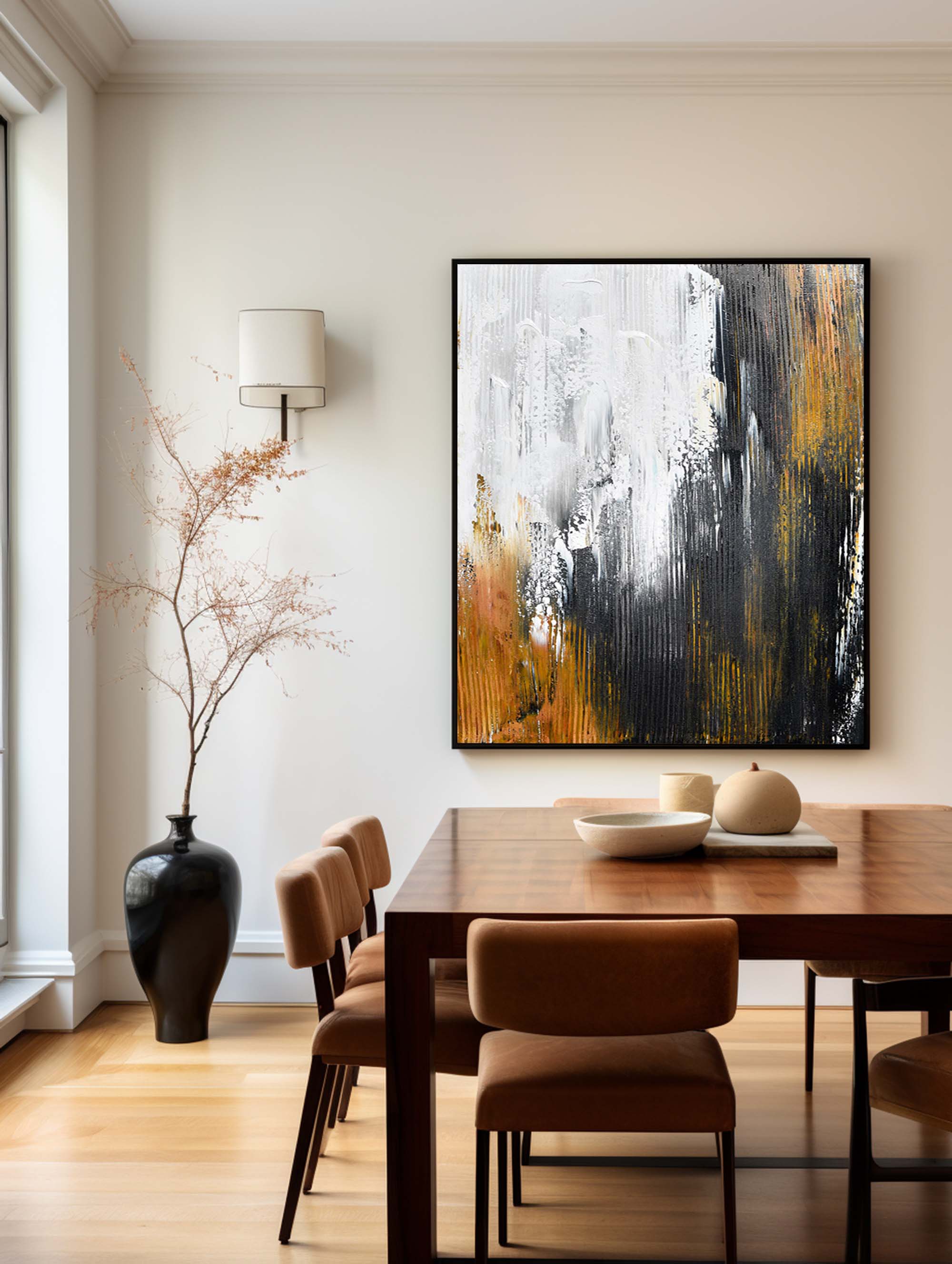 Peinture abstraite noir et or #ABAV162