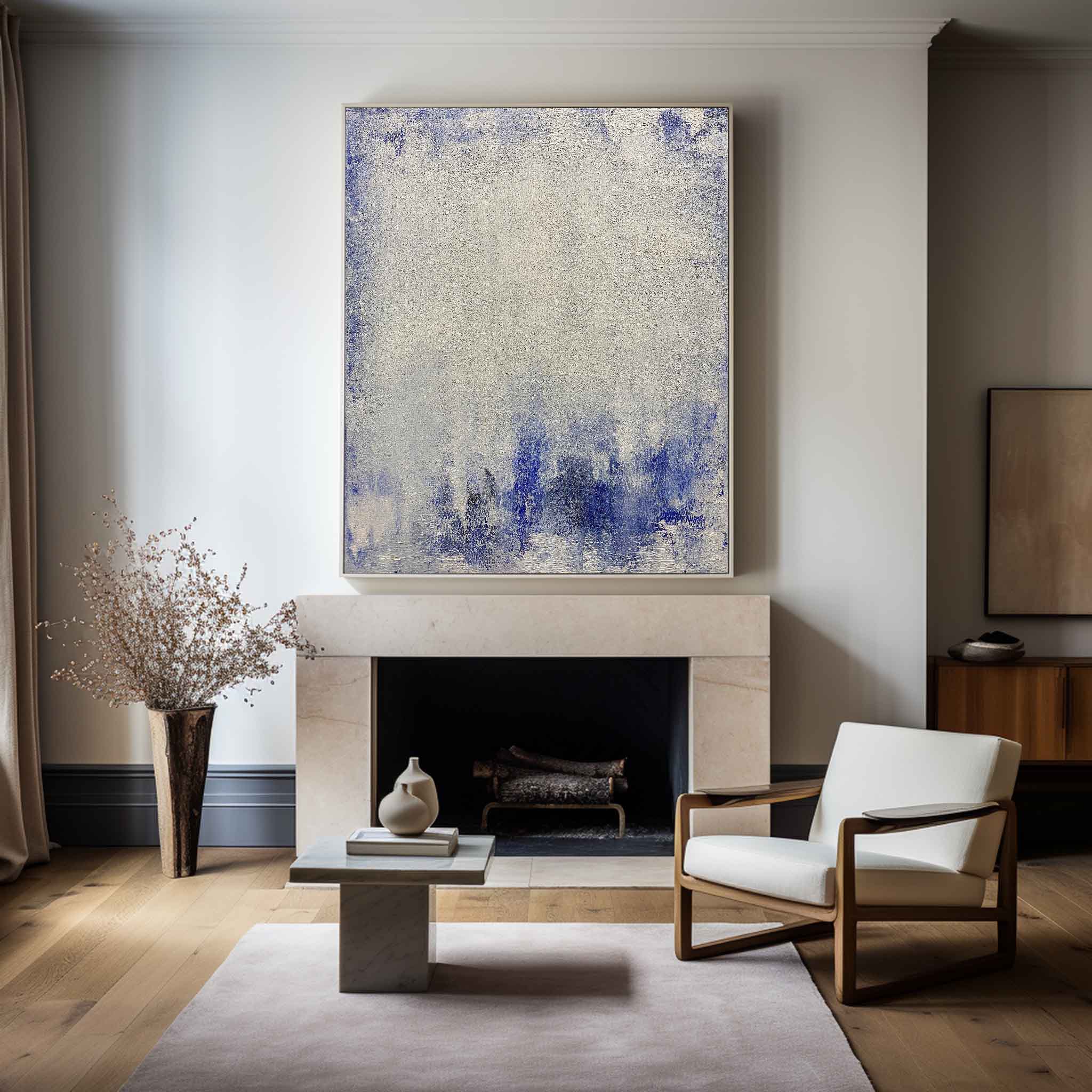 Peinture minimaliste bleu blanc #ABAV122