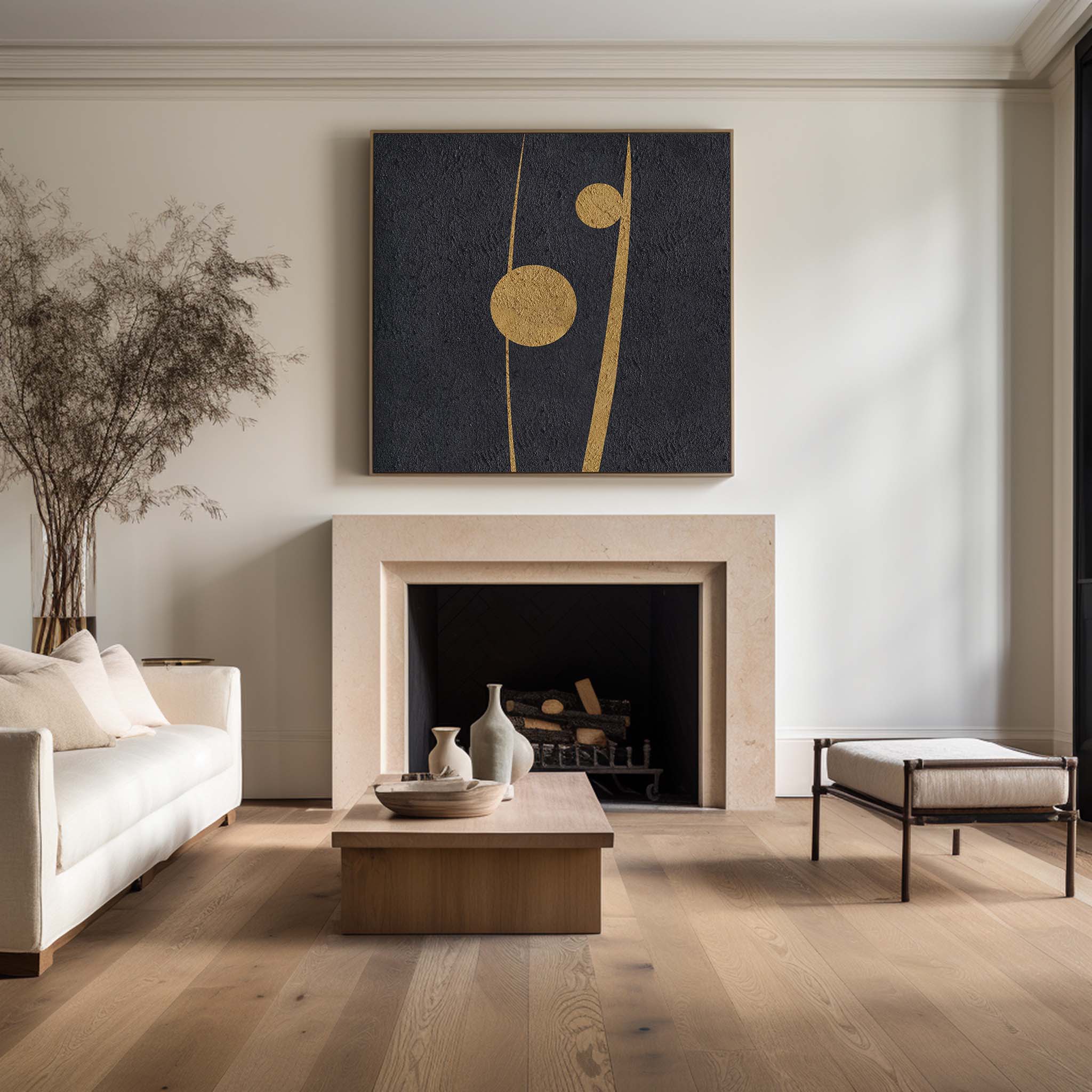 Black Gold Abstract Minimalist Painting #ABAS37
