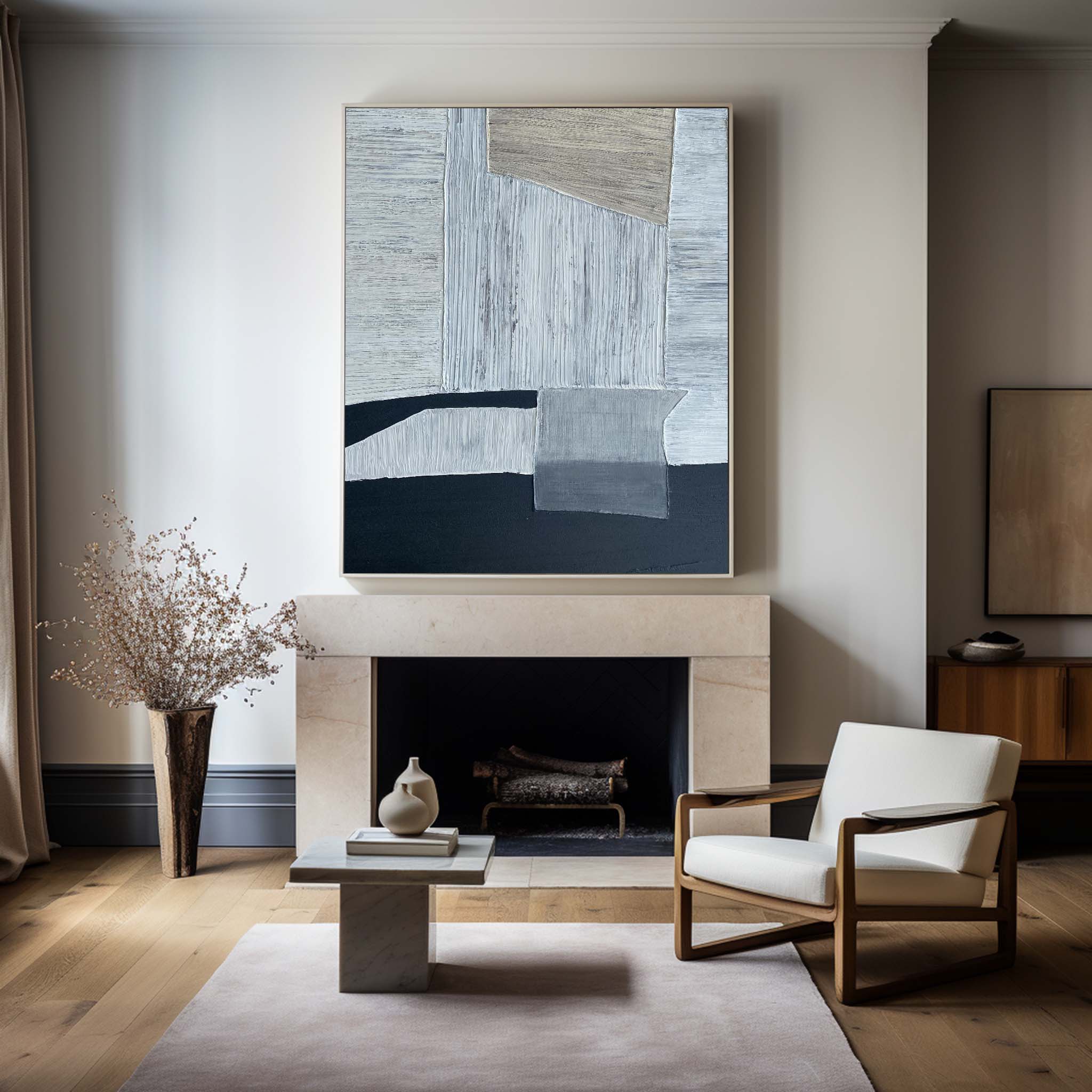 Peinture abstraite noir et gris #ABAV208