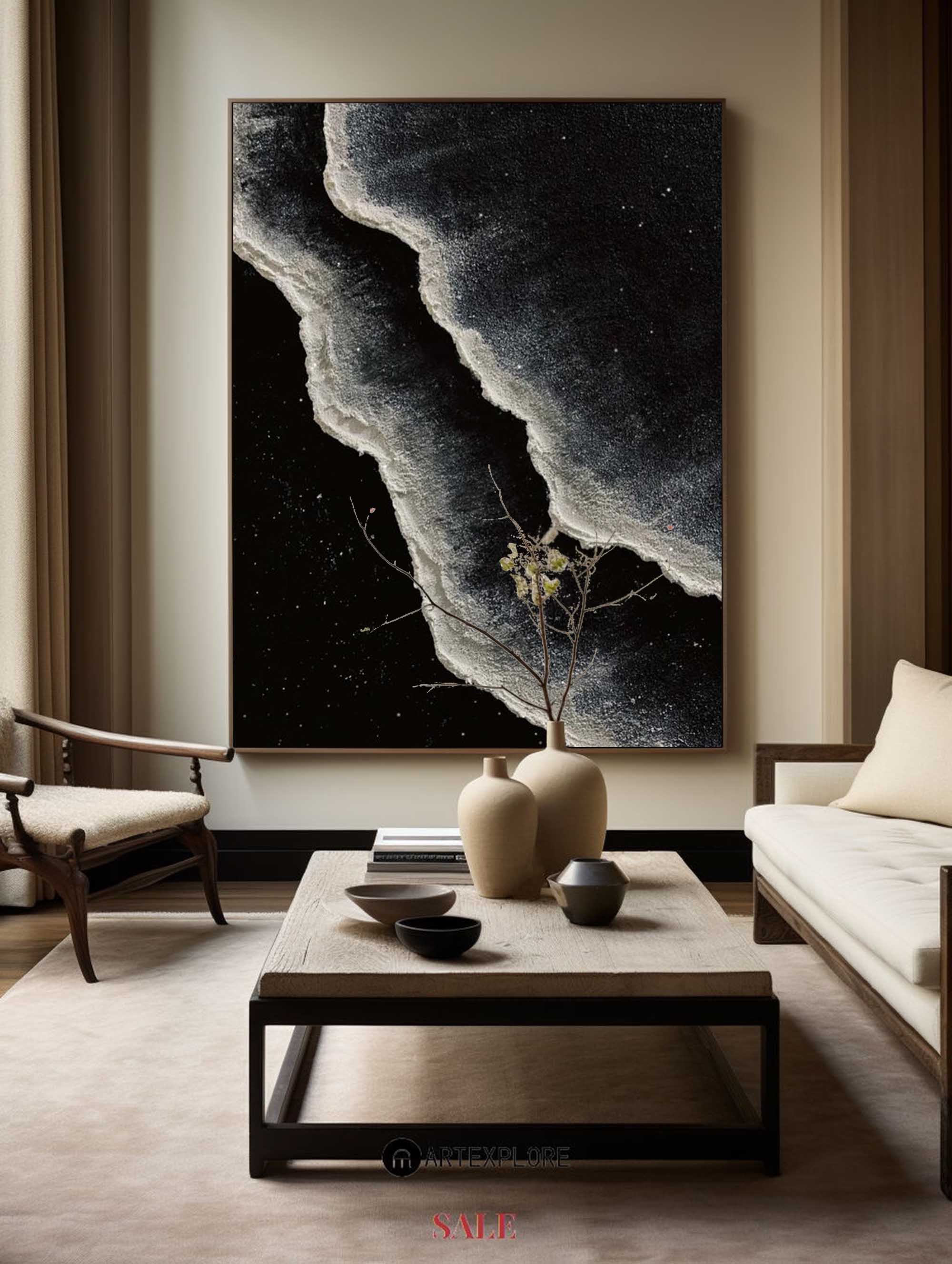 Black And White Seascape Painting #ABSV26