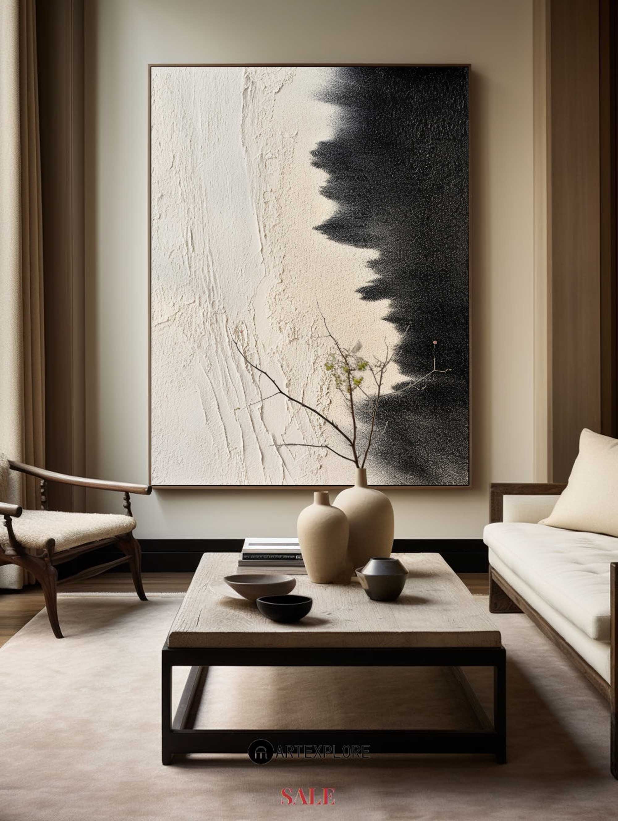 Black And Beige Seascape Painting #ABSV30