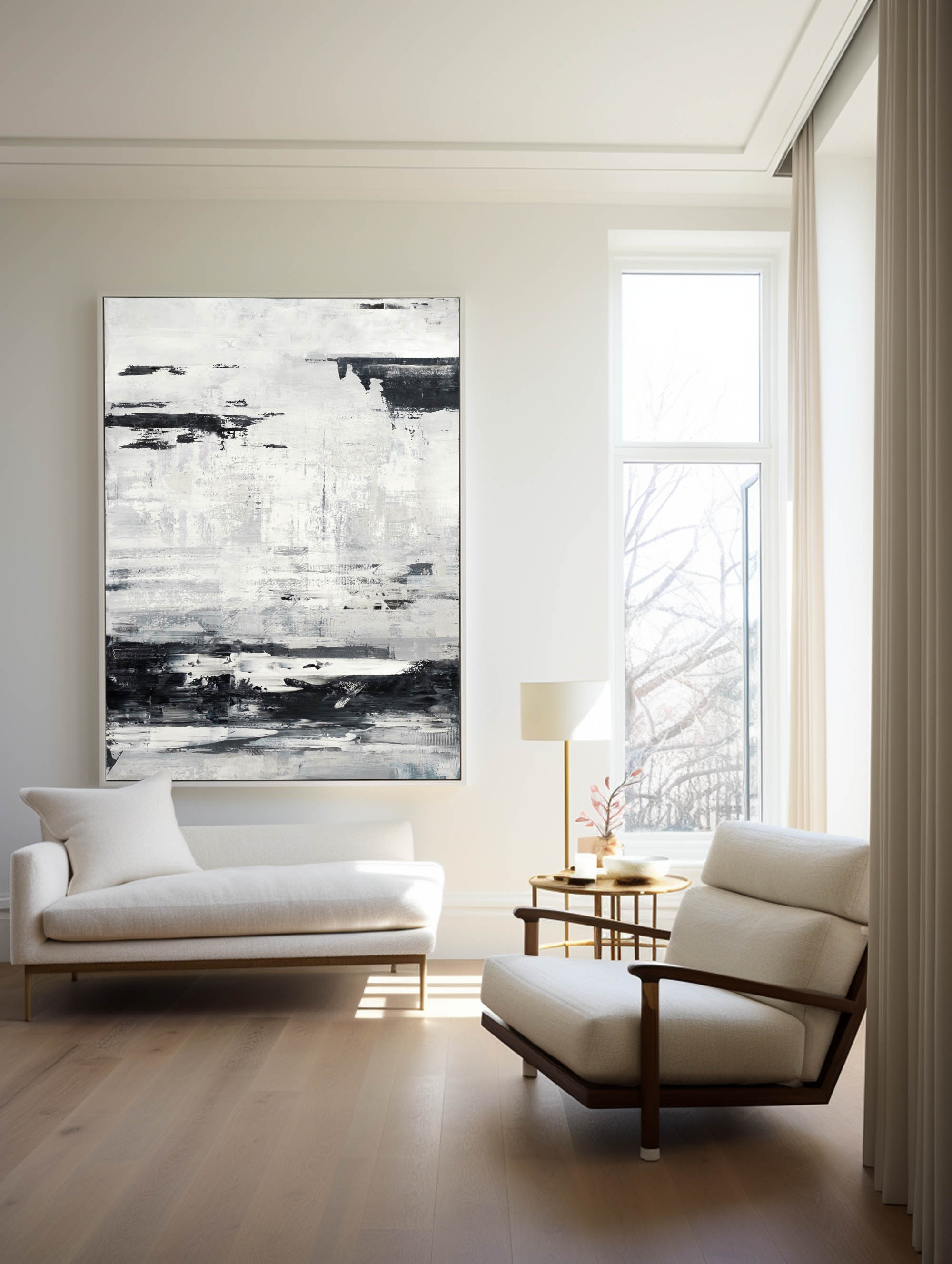 Art abstrait de paysage marin noir et blanc #ABSV01